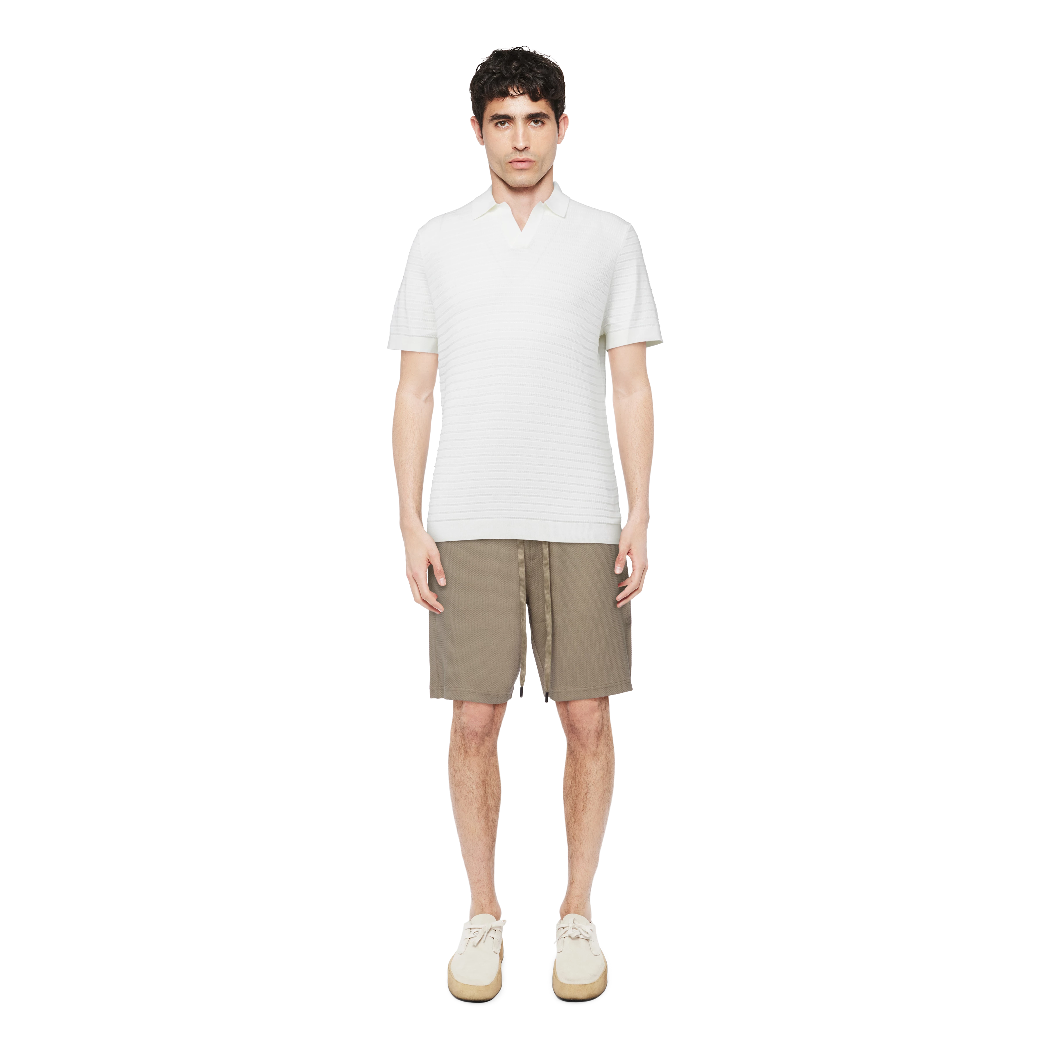 BRAIAN - Gebreide polo met structuur - heren - off white - Ganzkörper-Frontansicht