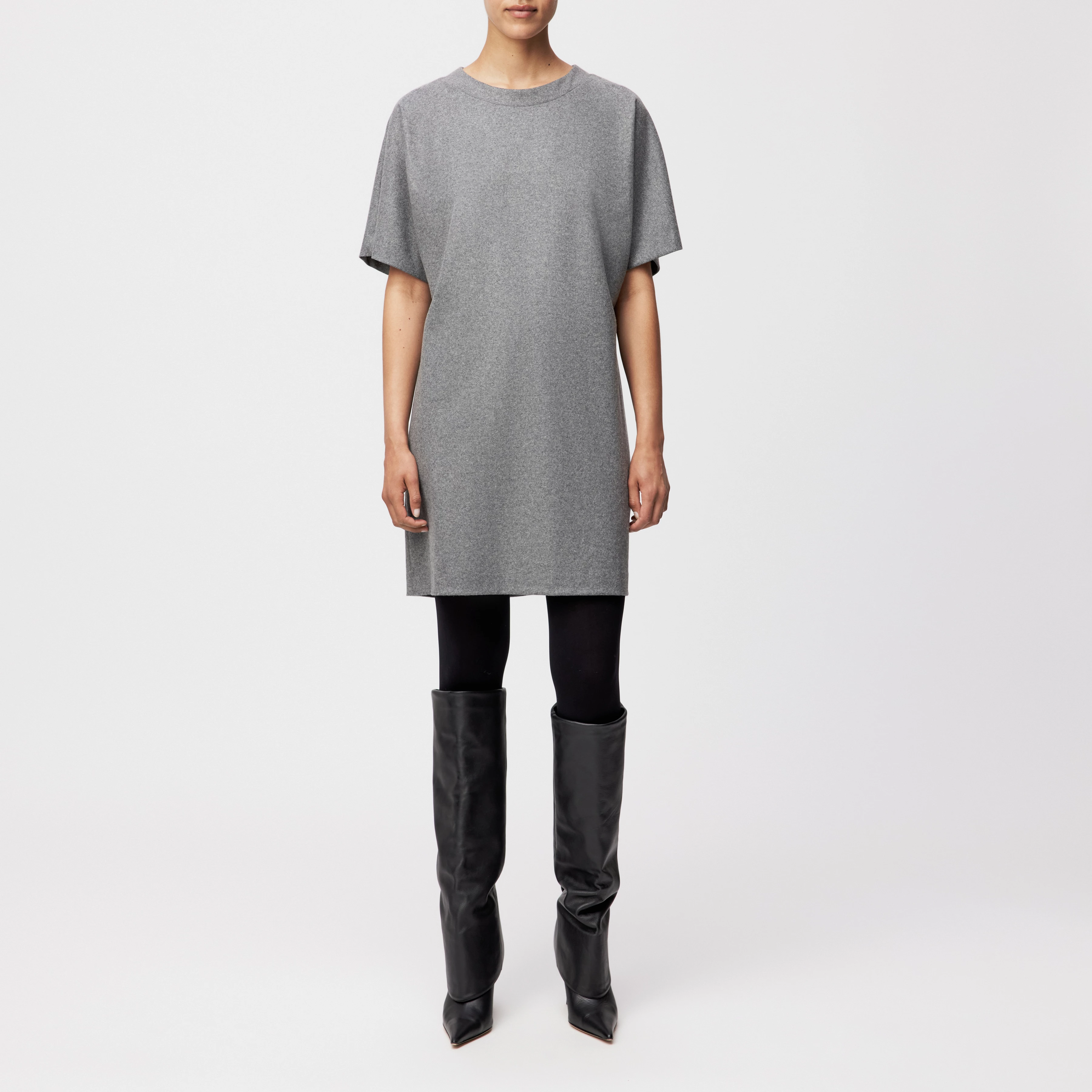 MENJA - T-shirtjurk in jersey wolmix - dames - grijs - Ganzkörper-Frontansicht