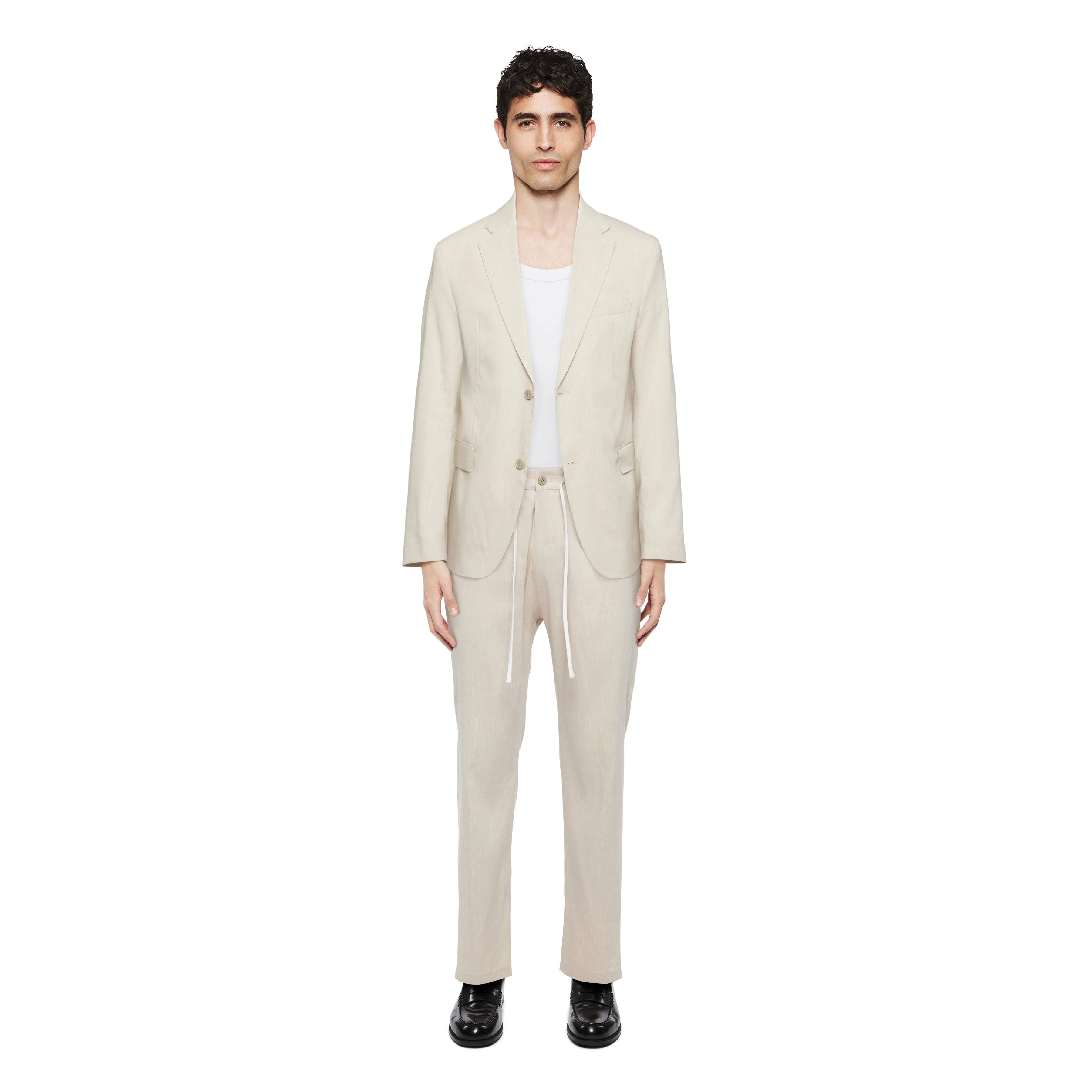 DEGER - Jogpants mit Tunnelzug in Leinen-Mix - Herren - beige - Ganzkörper-Frontansicht