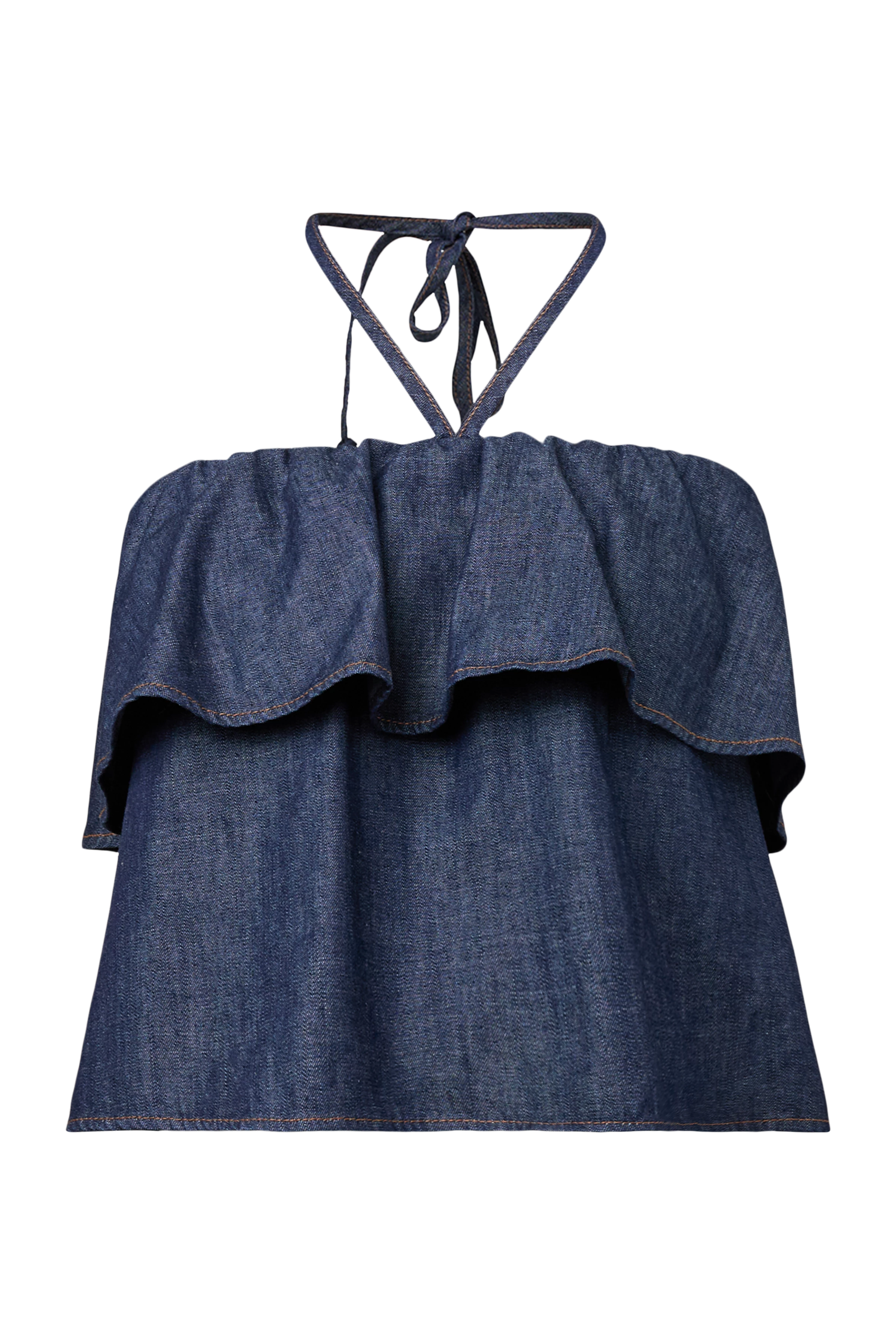RIVANA - Denim-look cropped bandeau, halterneck. - women - blue - Freisteller Frontansicht