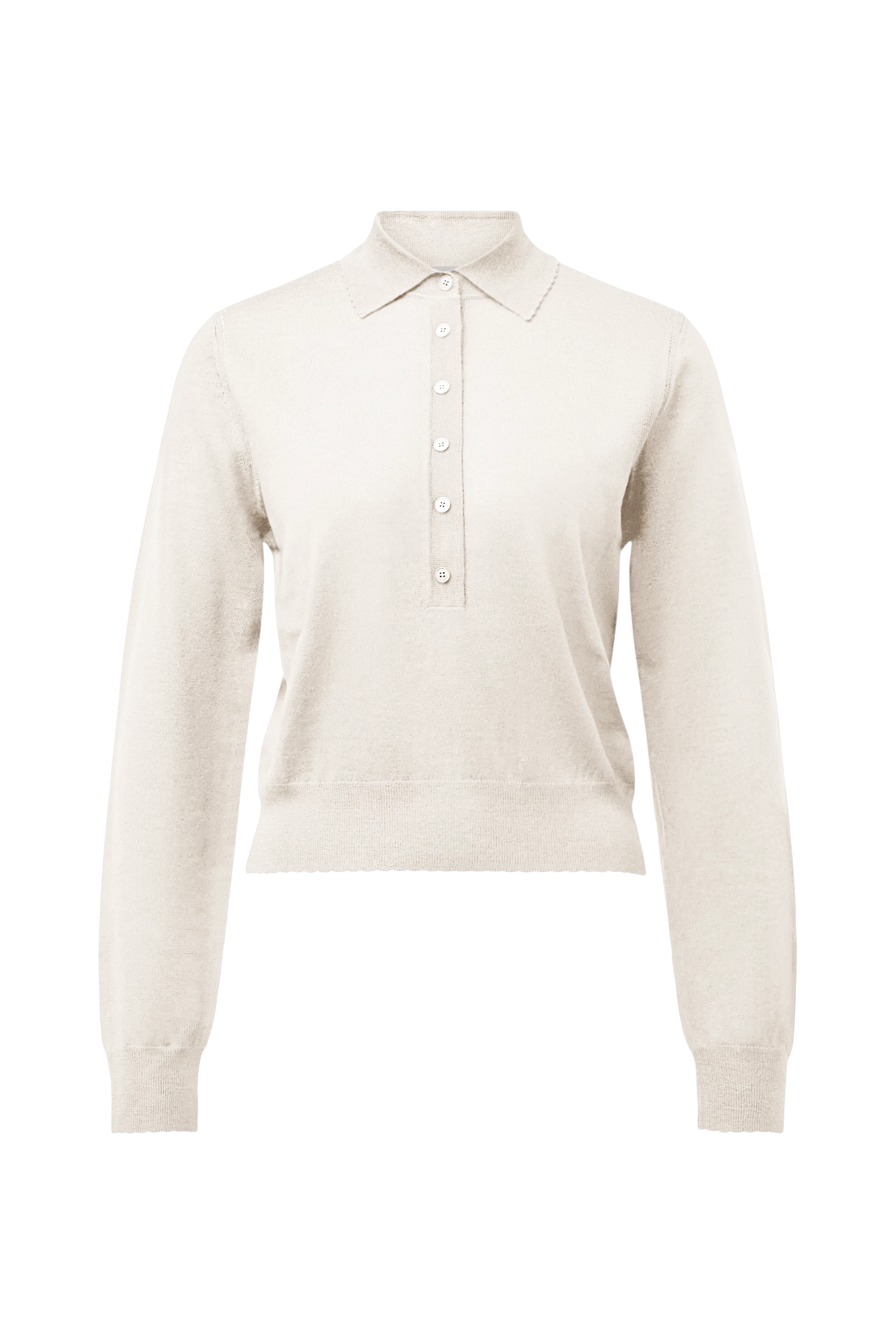 MYNERVA - Pure wool knit polo shirt - women - beige - Freisteller Frontansicht