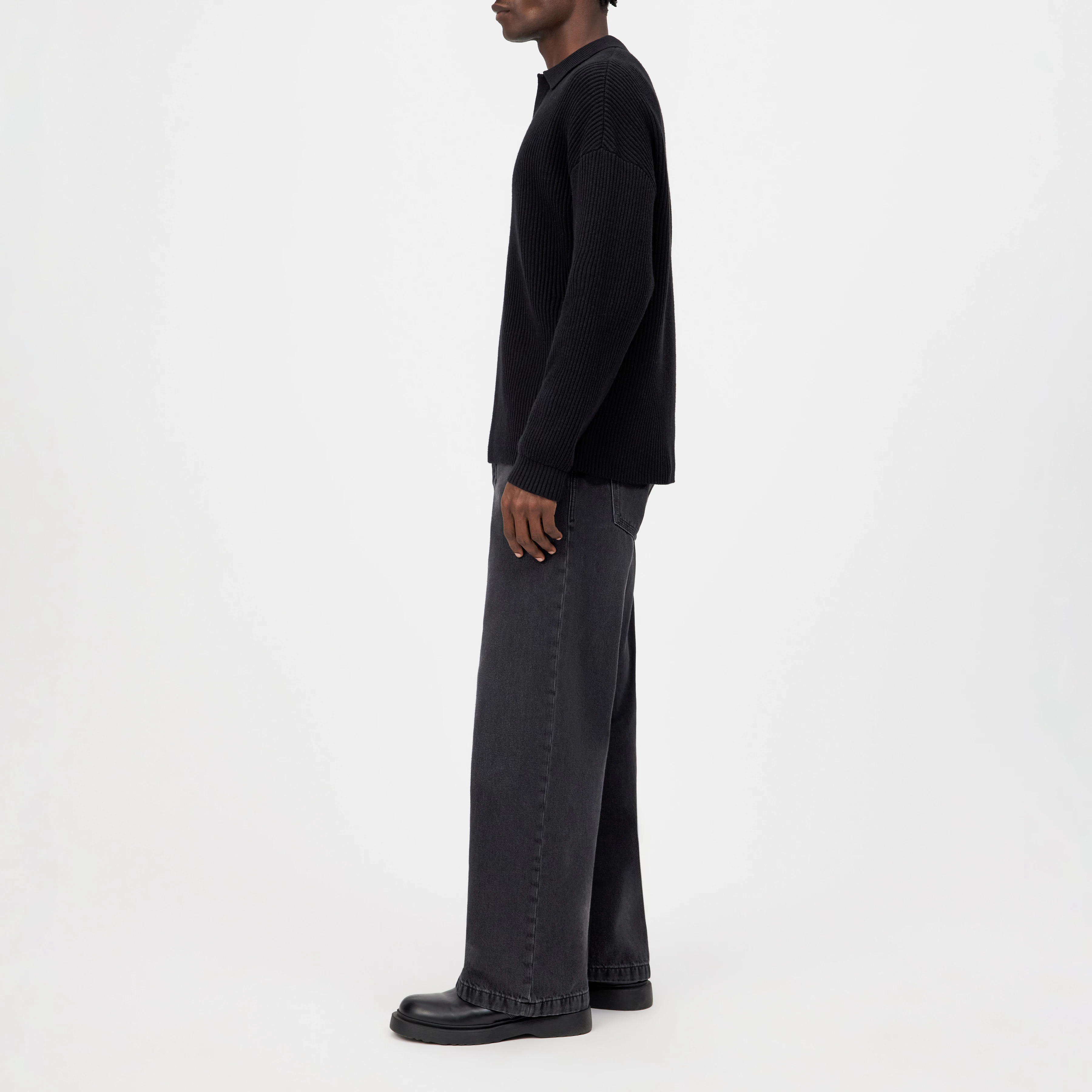 RUSTINO - Strickpullover mit Polokragen in Baumwoll-Mix - Herren - schwarz - Seitenansicht