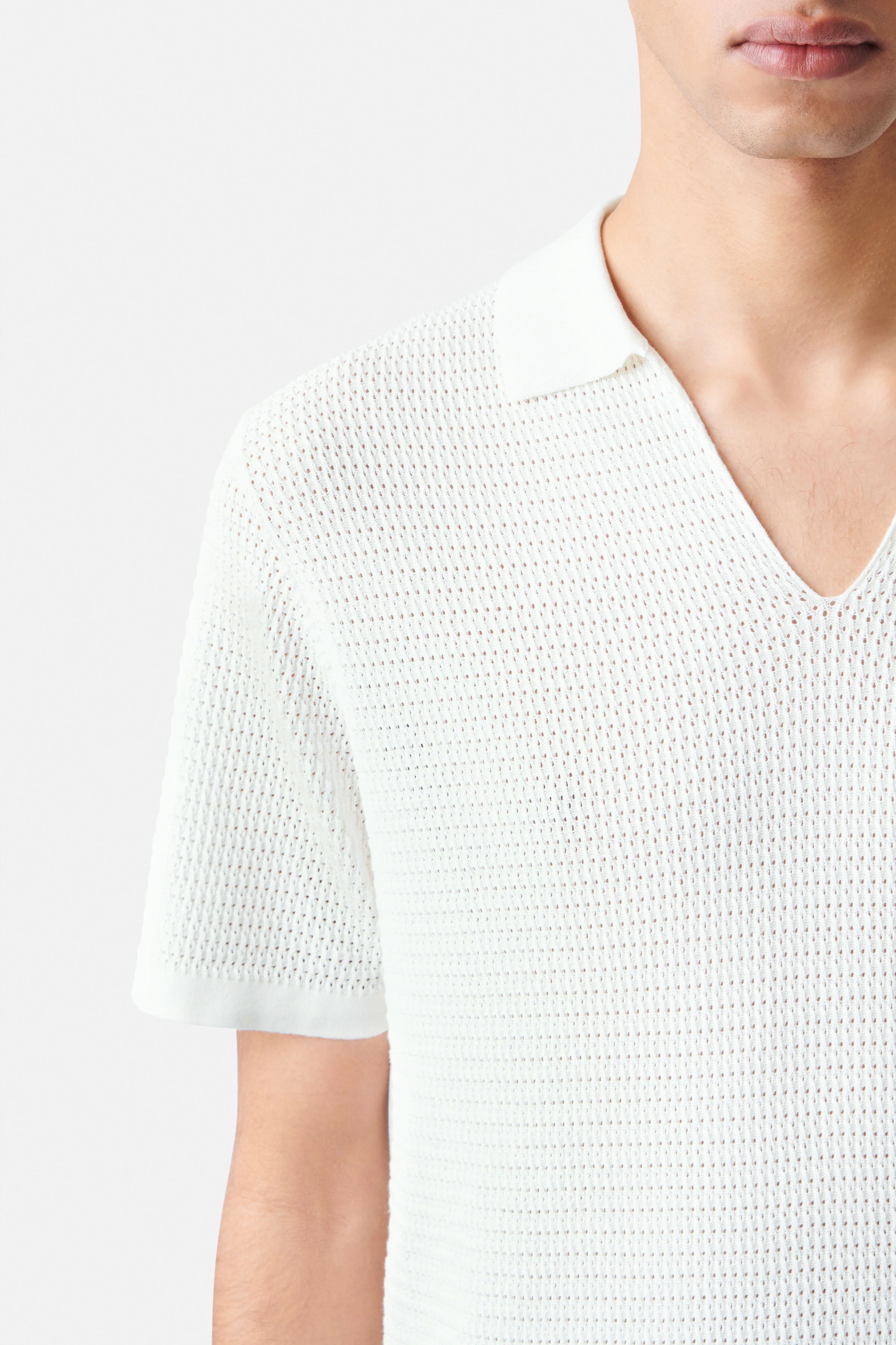 IASPER - Strick Polo ohne Knopfleiste in reiner Baumwolle - Herren - off white - Seitenansicht