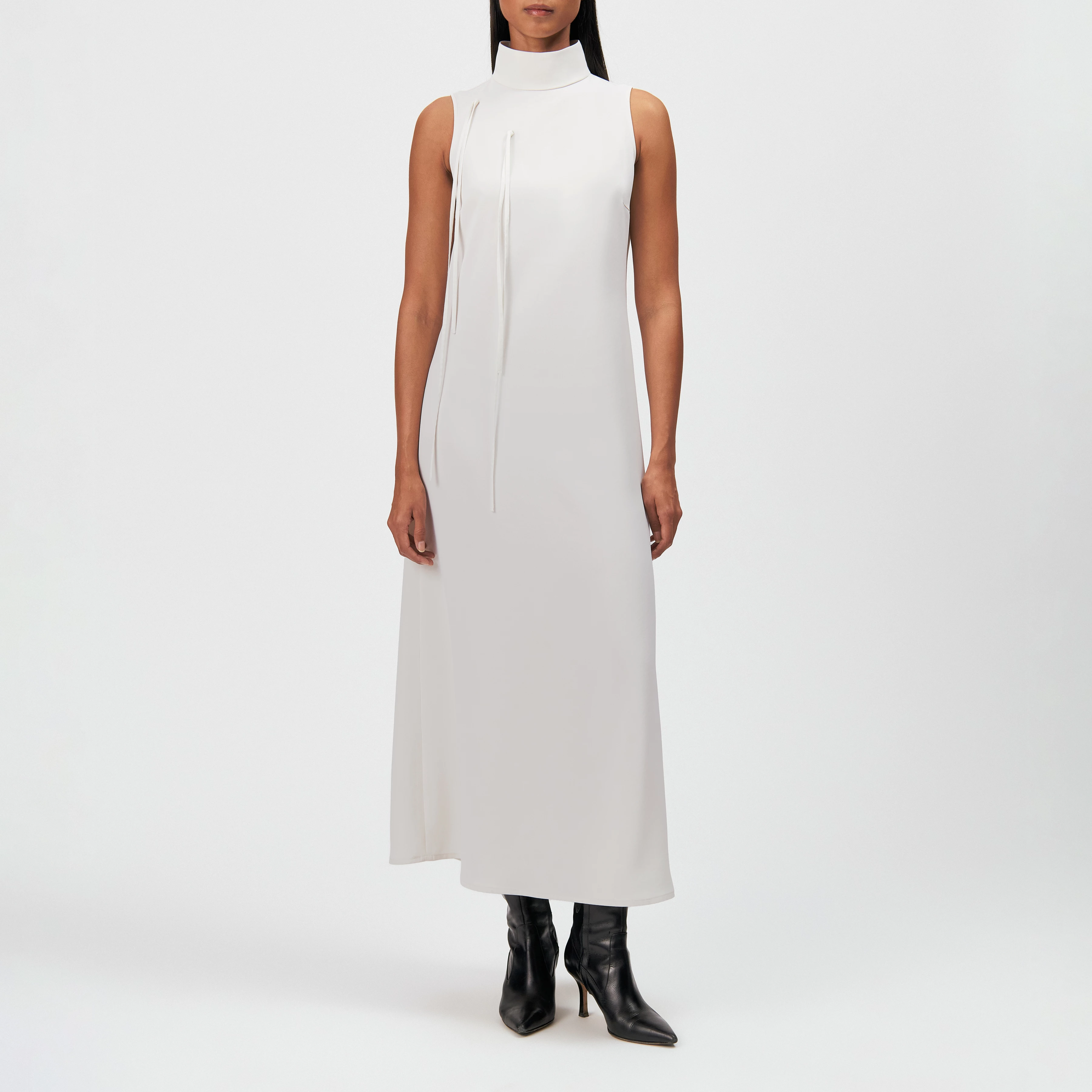 CAISIA_1 - Satin sleeveless maxi dress - women - off white - Ganzkörper-Frontansicht