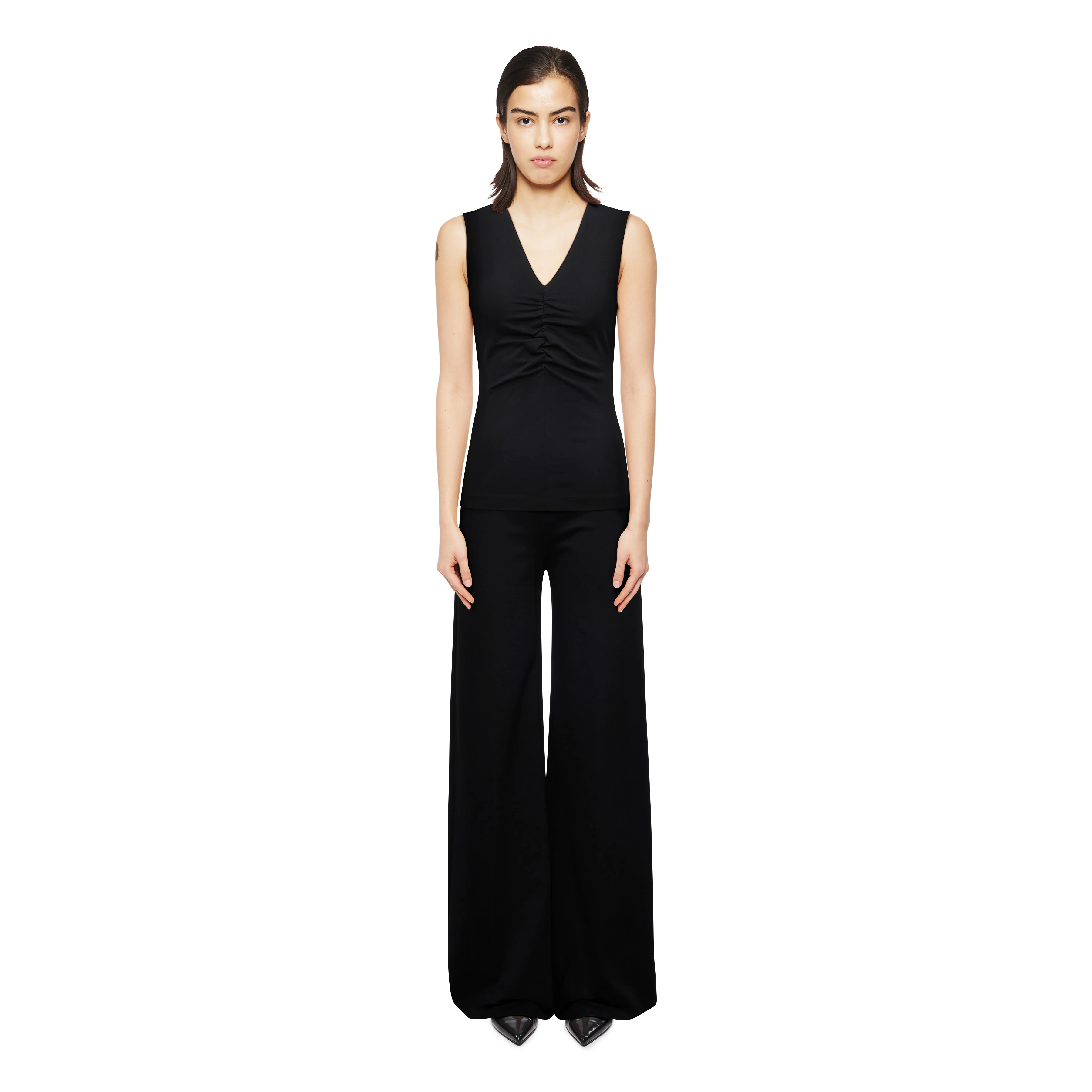 MERIAM - Jersey Top mit Raffung in Lyocell-Mix - Damen - schwarz - Ganzkörper-Frontansicht