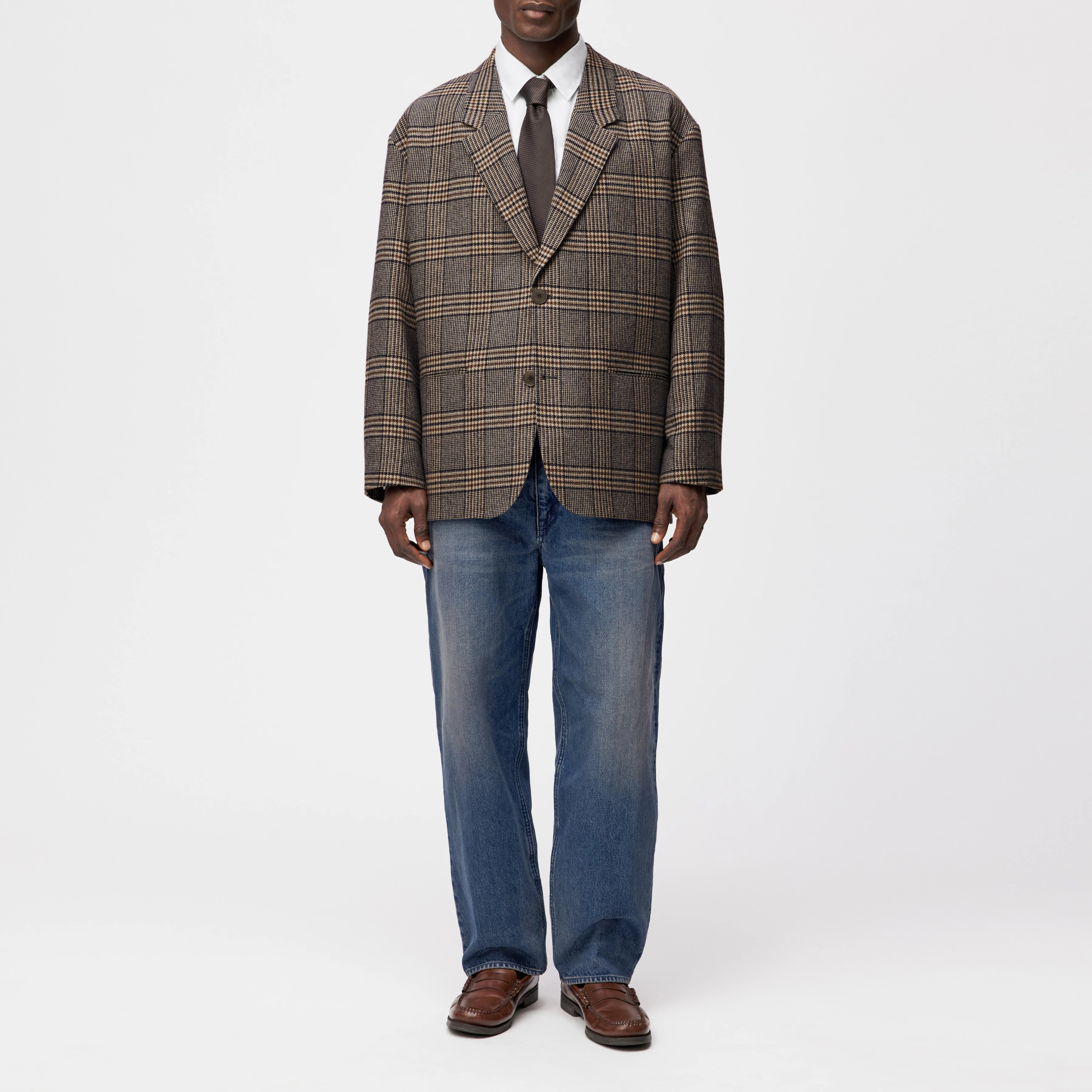 MADIM - Oversized Sakko in Woll-Mix Glencheck - Herren - blau - Ganzkörper-Frontansicht