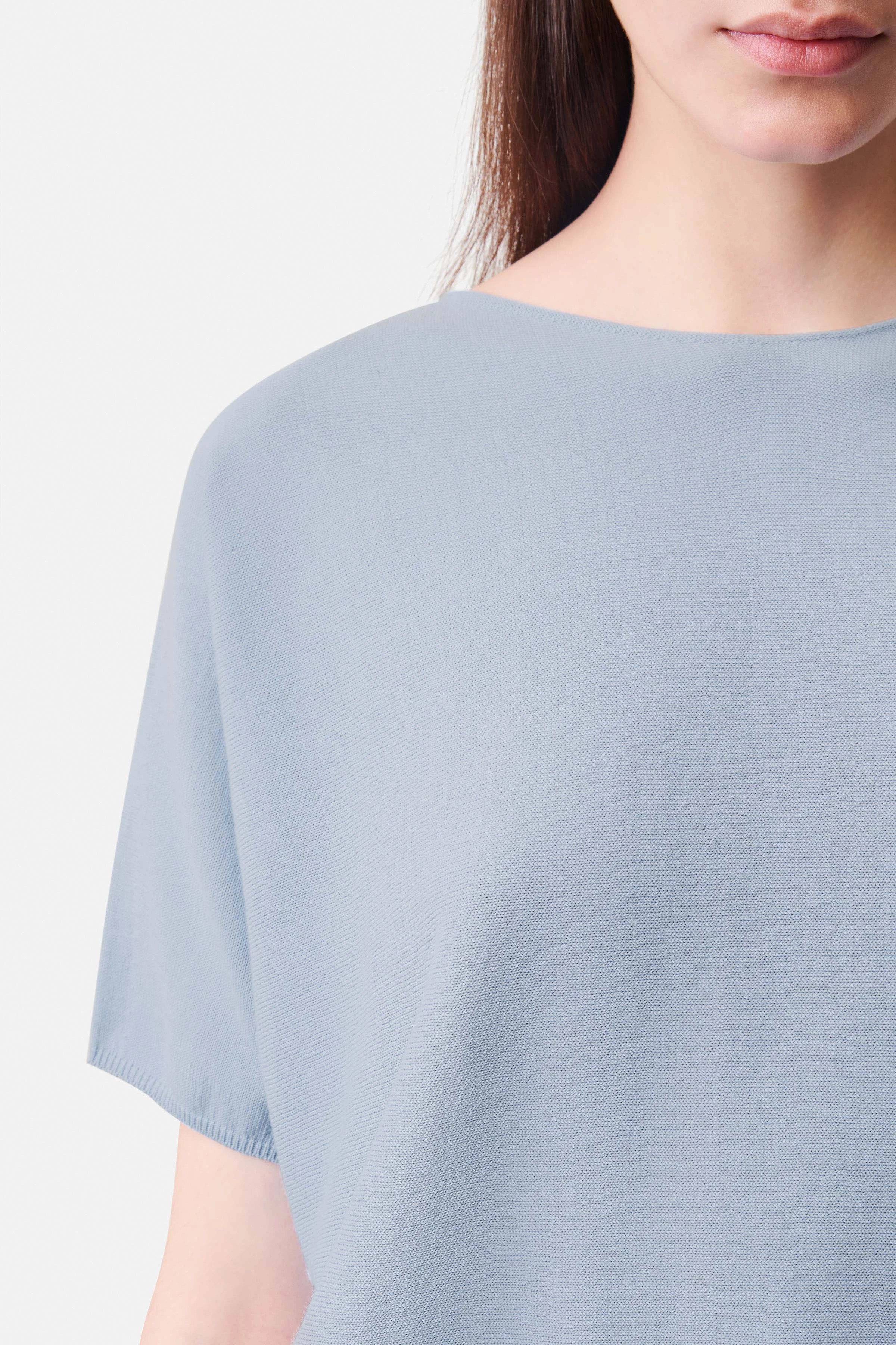 SOMELI - knitted t-shirt in cotton crepe - women - blue - Seitenansicht
