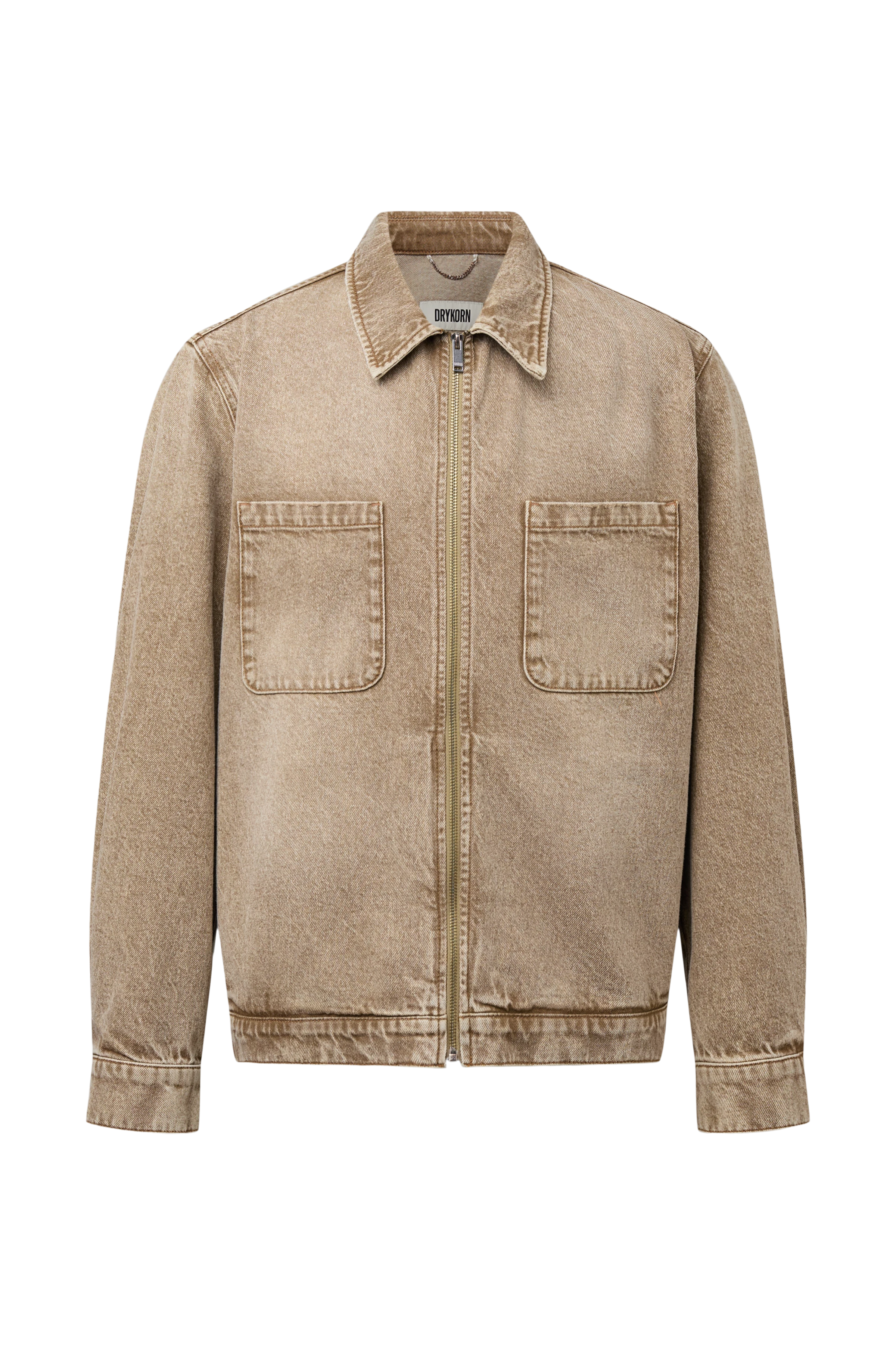 MELLAN - Relaxed Fit Jacke in beigefarbener Denimwaschung - Herren - braun - Freisteller Frontansicht