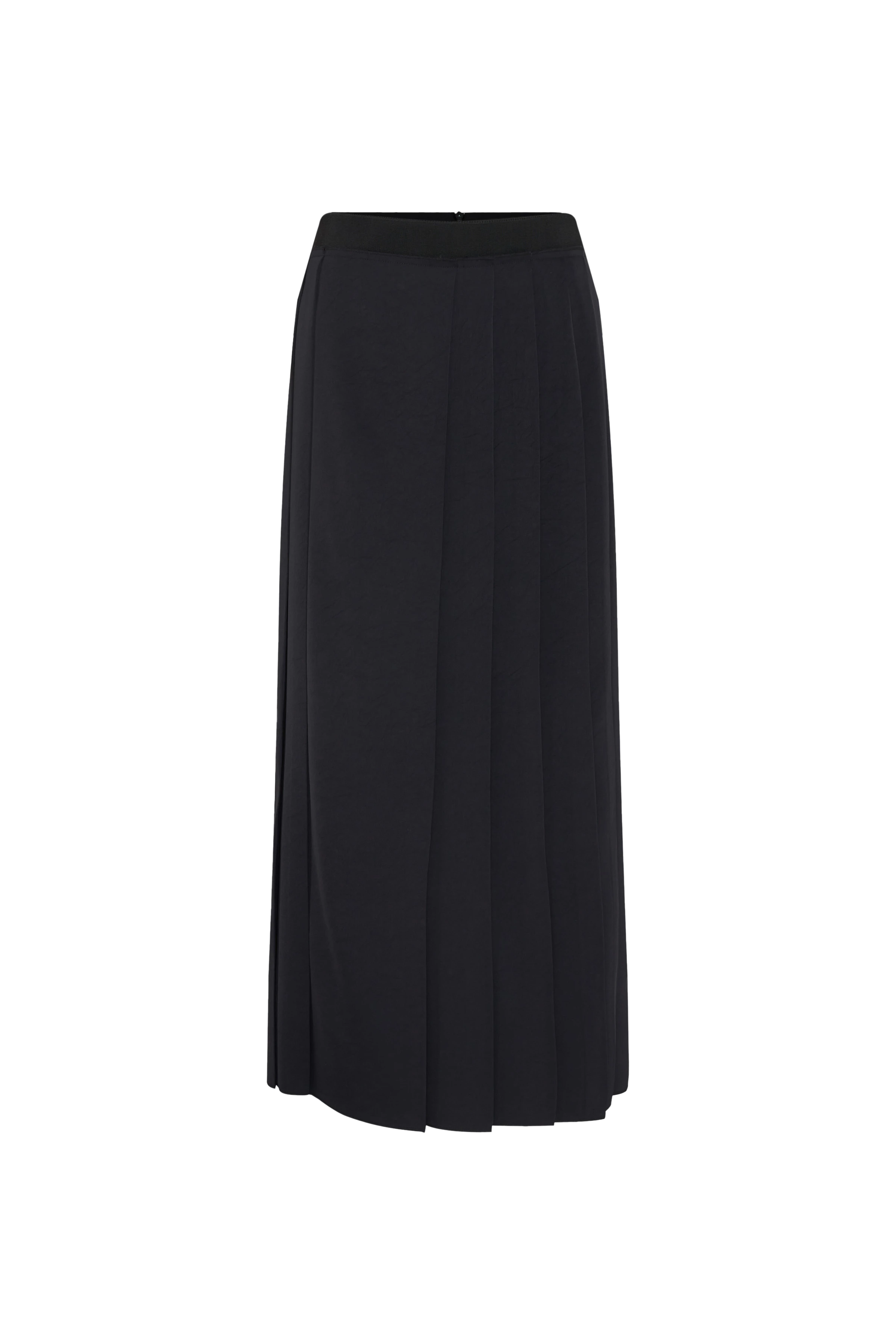 MITANA - Midirock mit Falten in luxuriösem Satin - Damen - schwarz - Freisteller Frontansicht