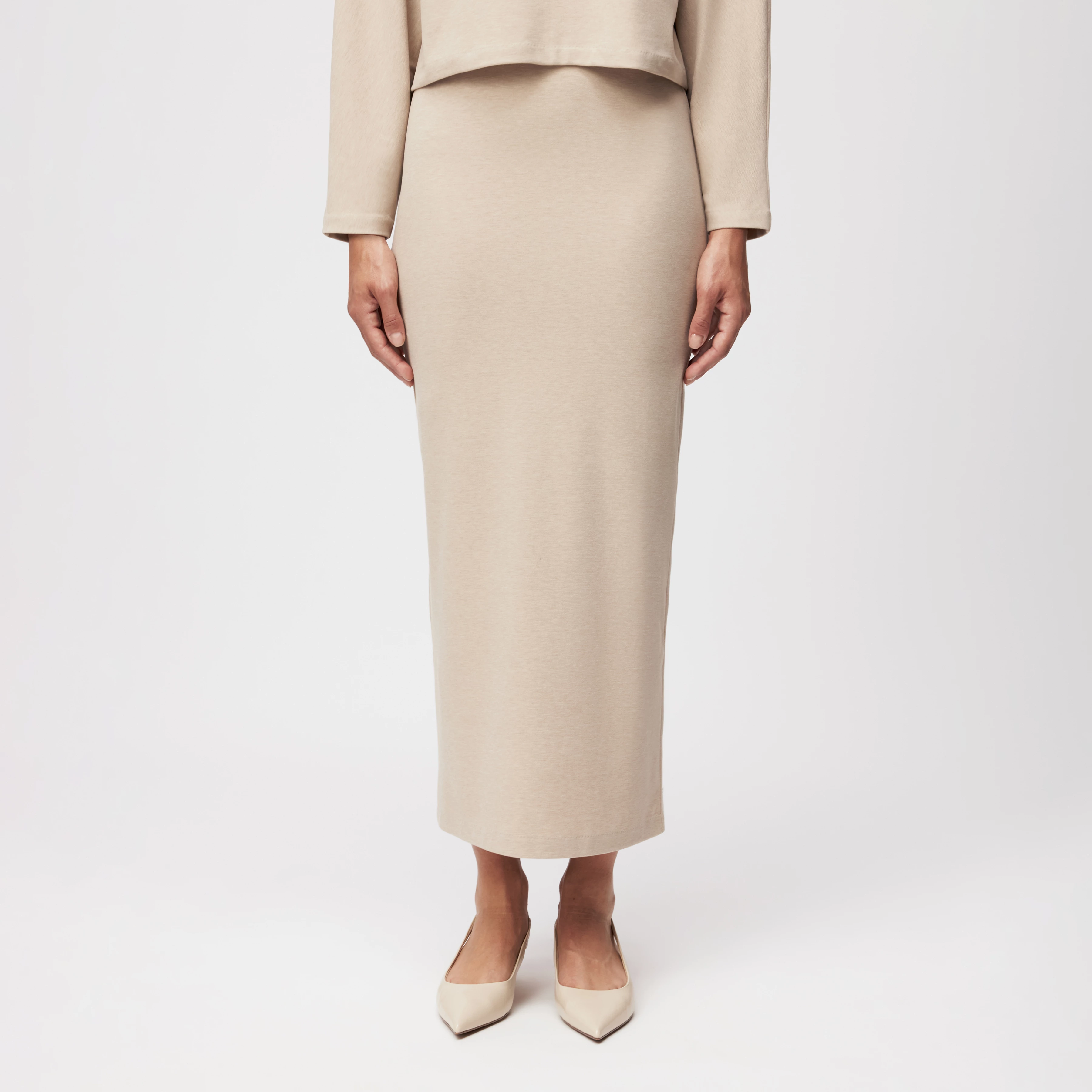 VONICA - Schmaler Rock in Lyocell-Mix mit Wolloptik - Damen - beige - Frontansicht