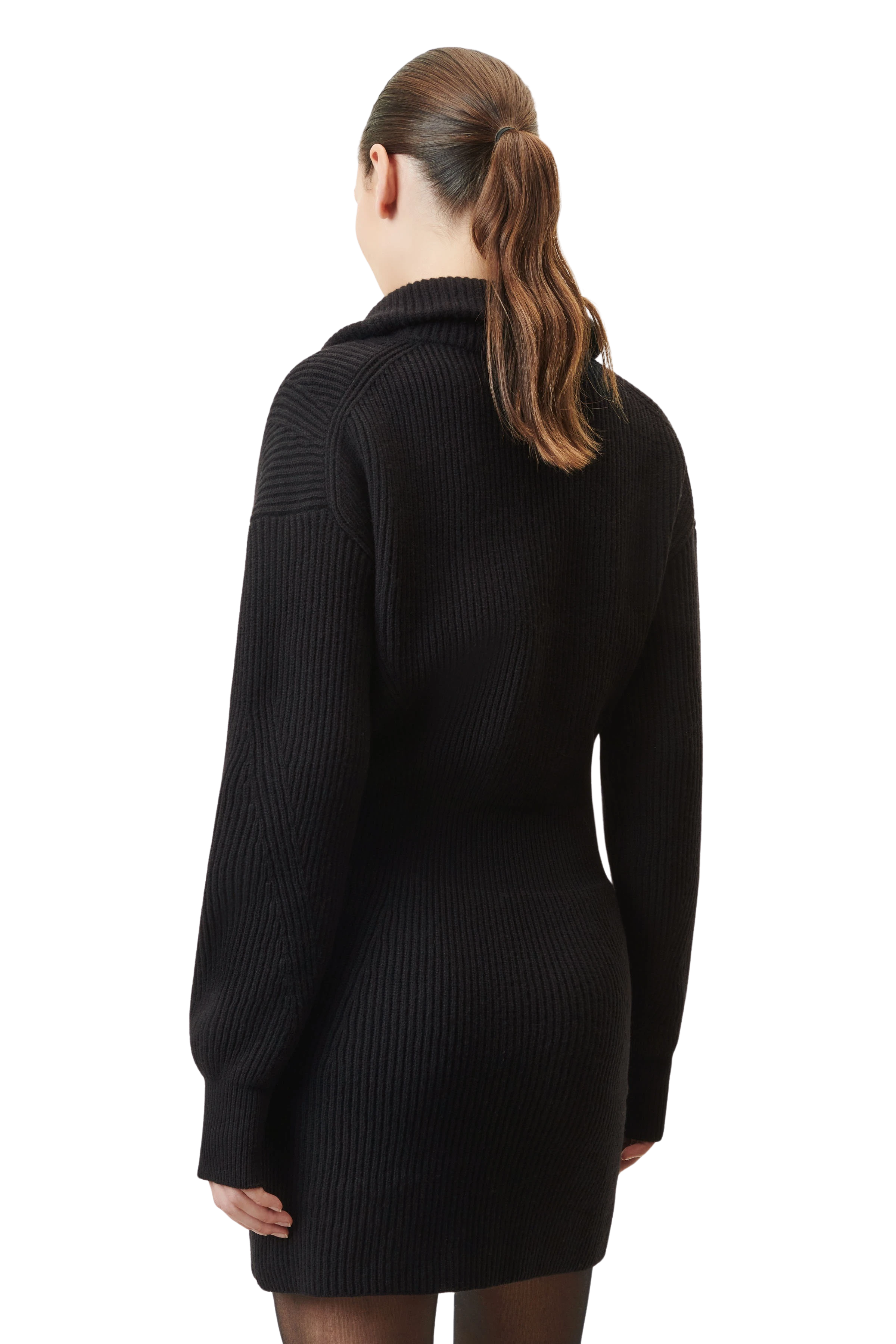 SVANTJE - Taillenbetontes Minikleid mit Troyerkragen in Schurwolle - Damen - schwarz - Rückansicht