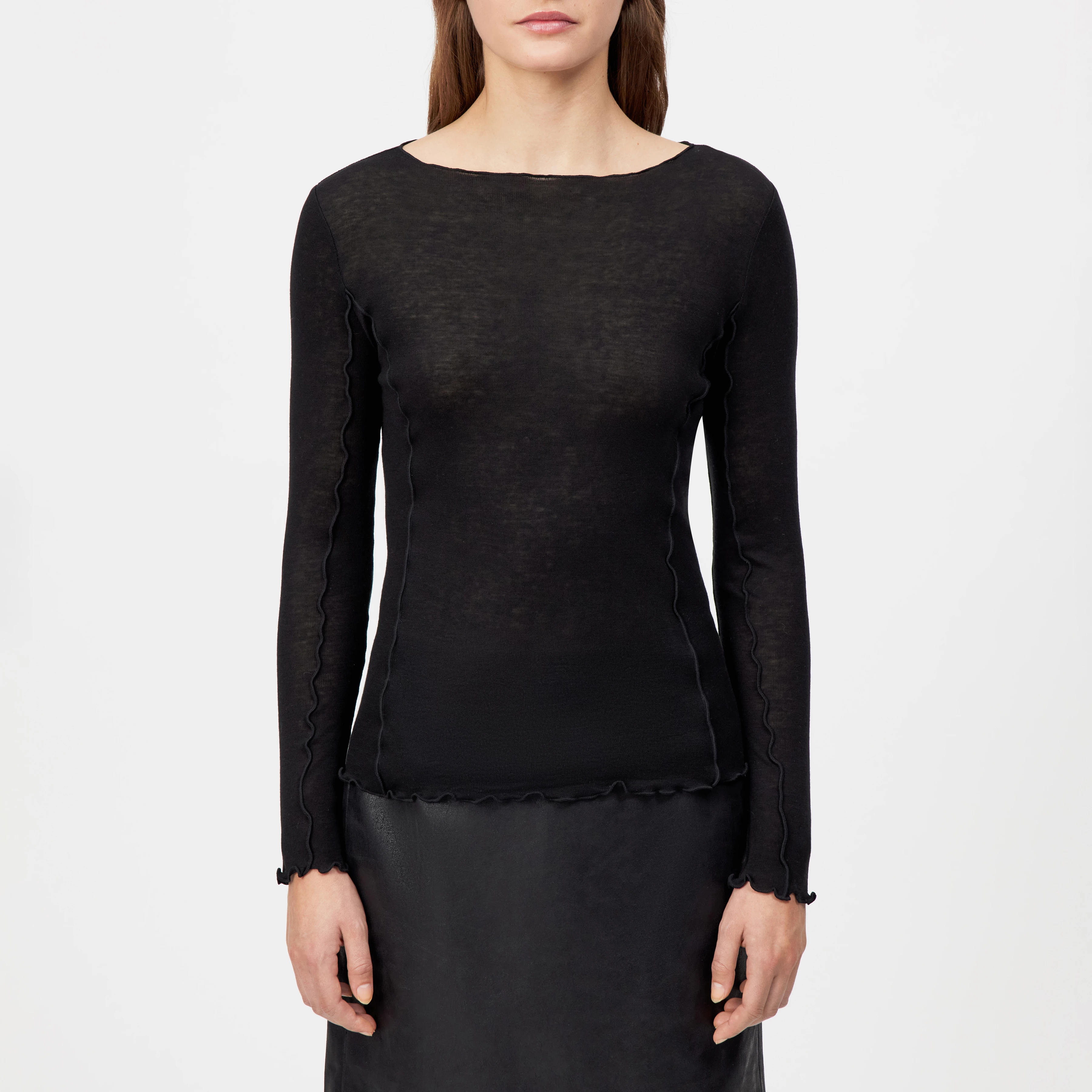 YSARA - Schmales Oberteil in Lyocell-Wolle-Mix - Damen - schwarz - Frontansicht