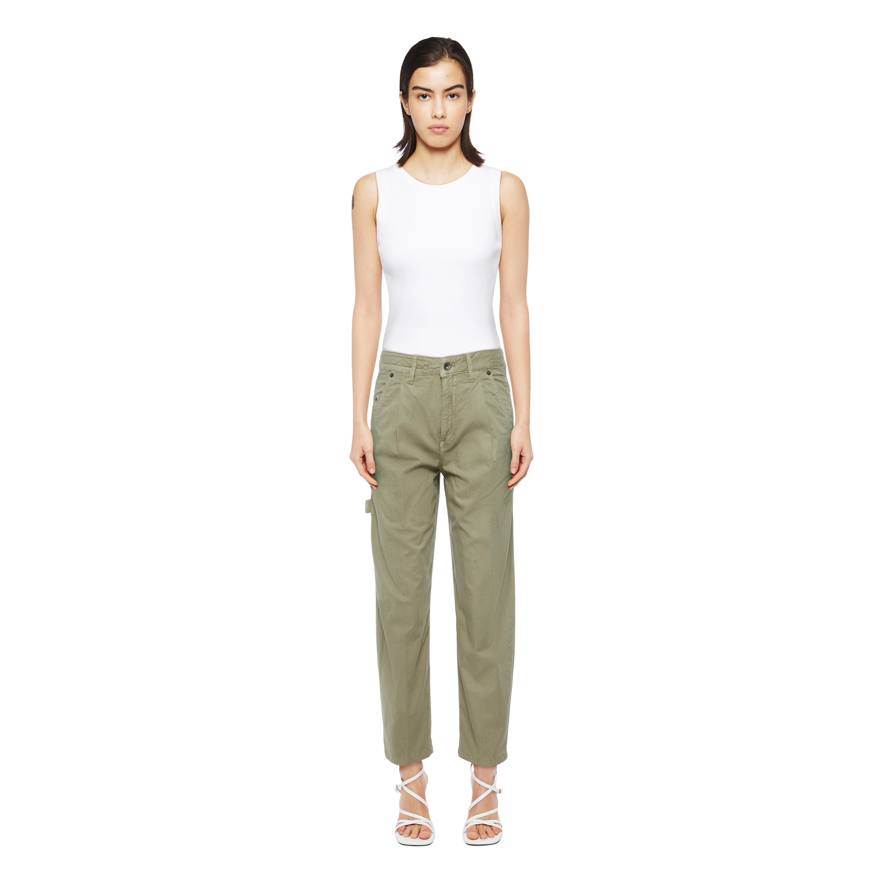 QUALIFY - Cargohose mit Bundfalte in Garment Dye - Damen - grün - Ganzkörper-Frontansicht