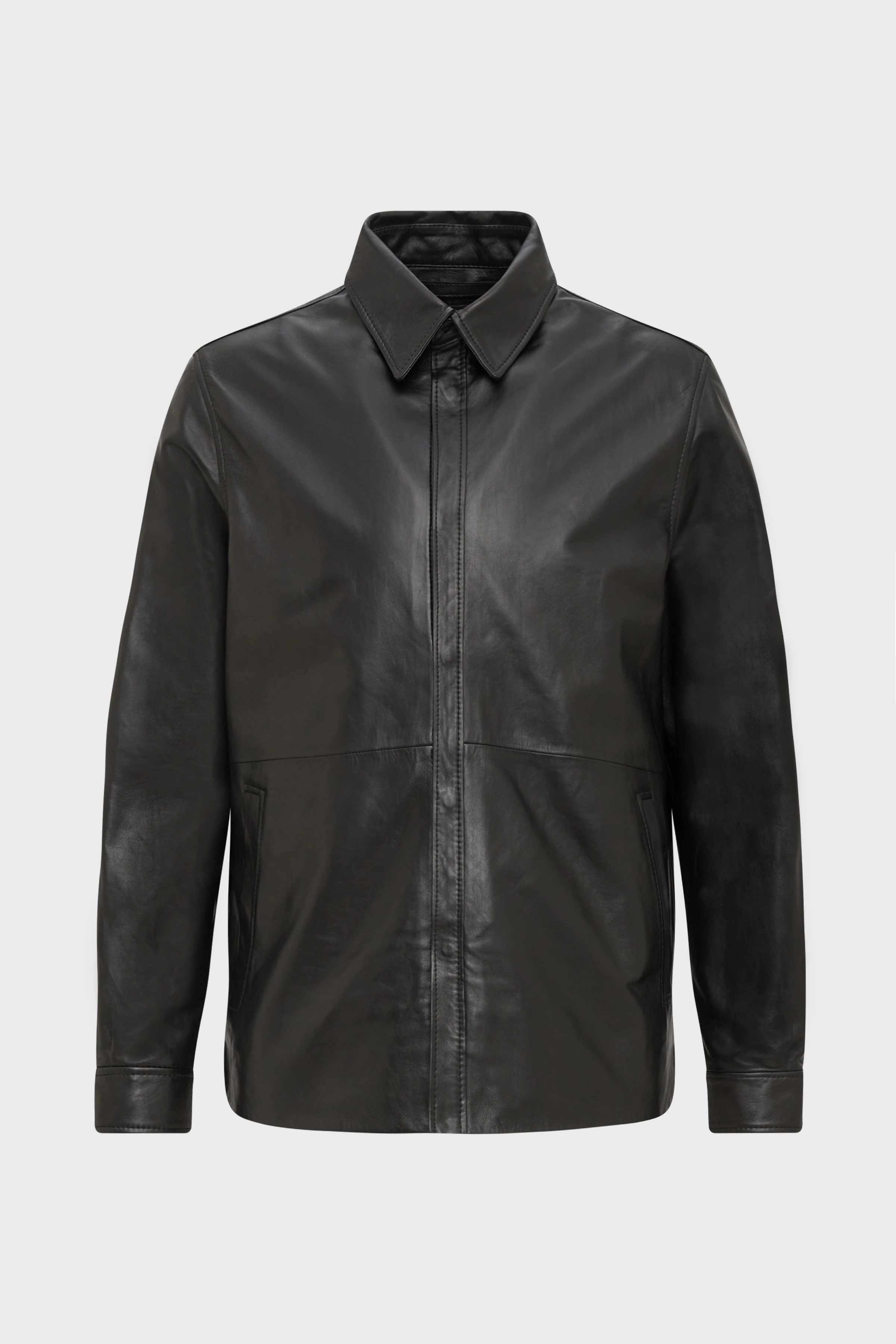 SELETON - lined shirt jacket in soft lamb nappa leather - men - Natural Aluminium - Freisteller Frontansicht