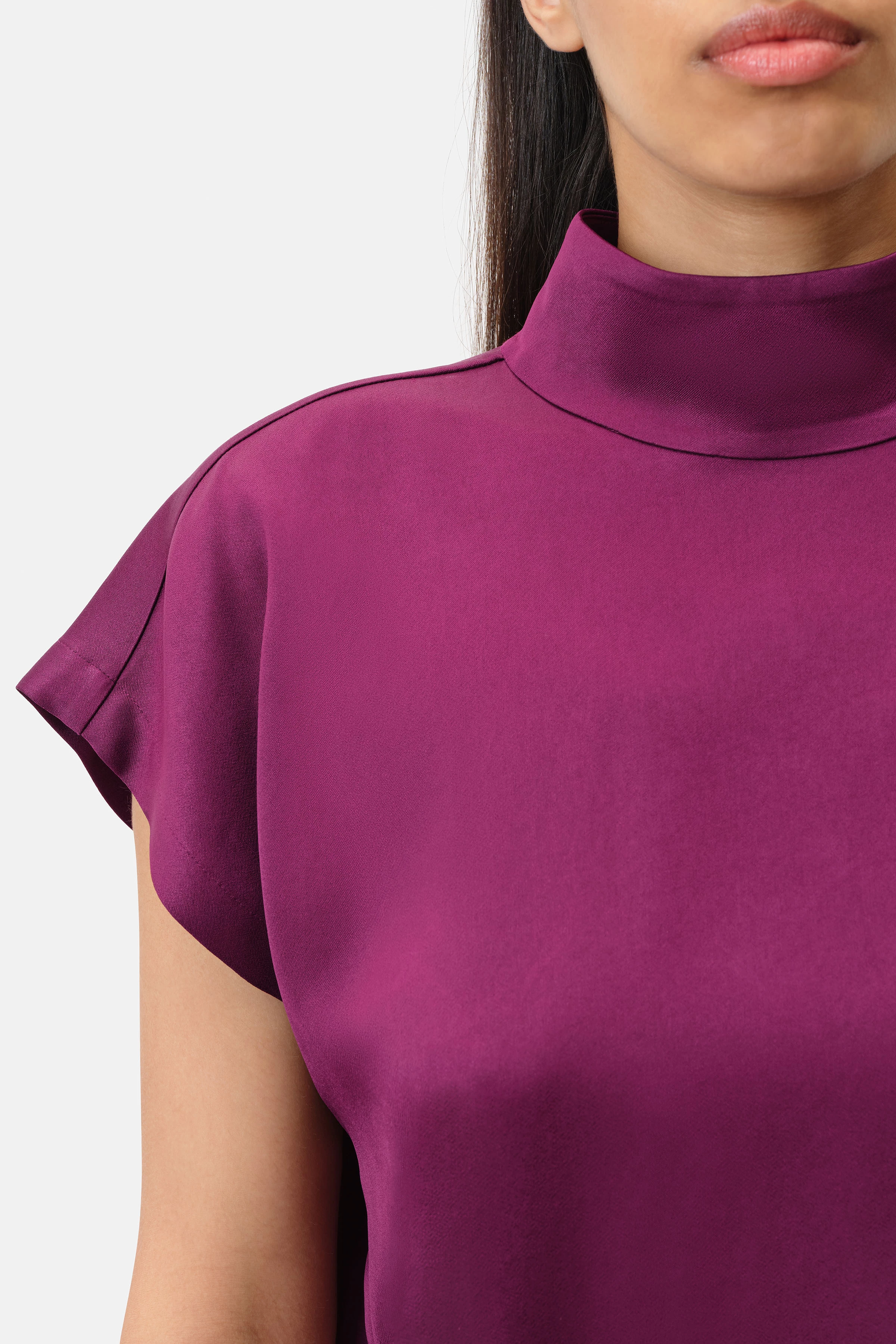ALARIA_1 - overhemdblouse met opstaande kraag in satijn - dames - purper - Seitenansicht