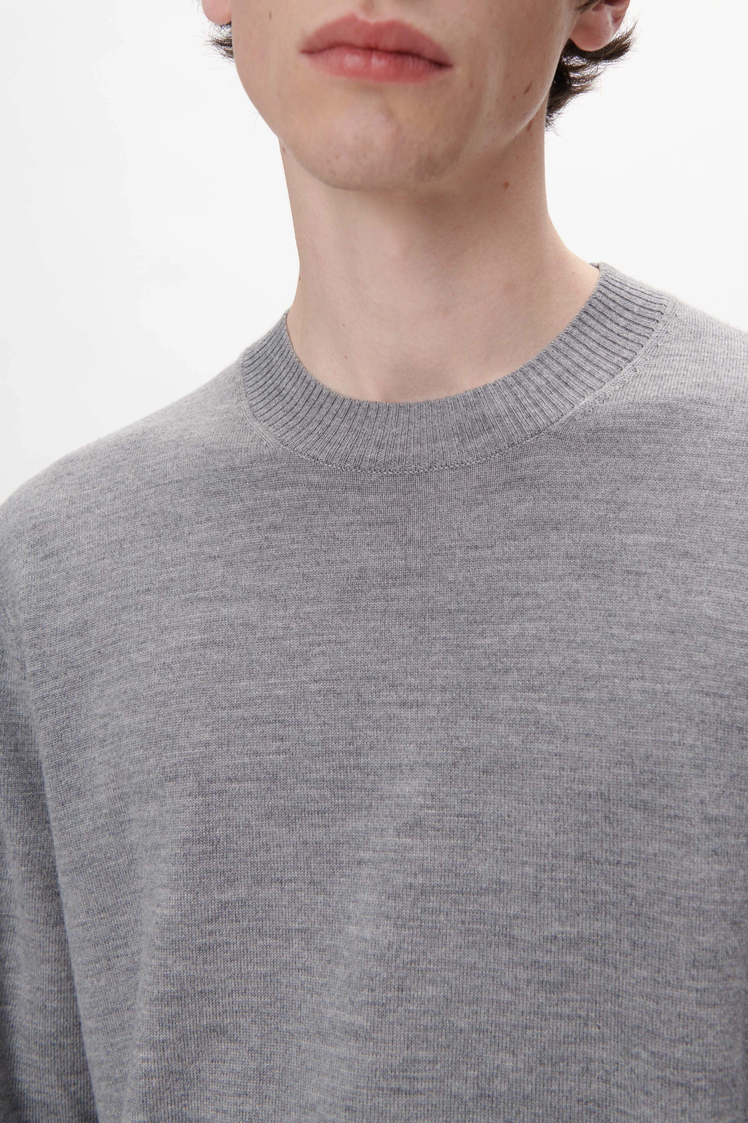 VINCENT - Trøje med rund hals i merinould - men - grå - Seitenansicht