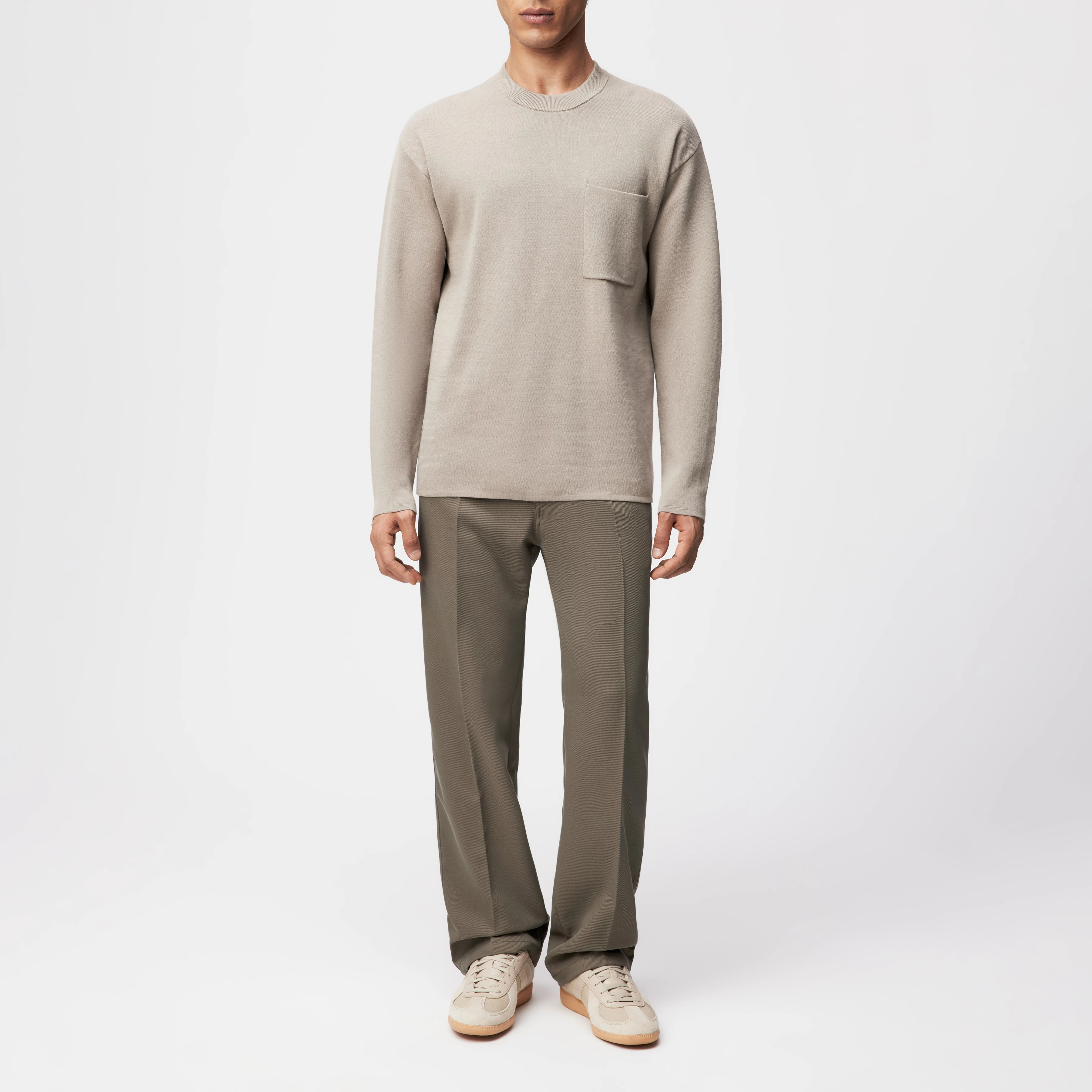 LEVVIN - Longsleeve in Baumwoll-Mix - Herren - beige - Ganzkörper-Frontansicht