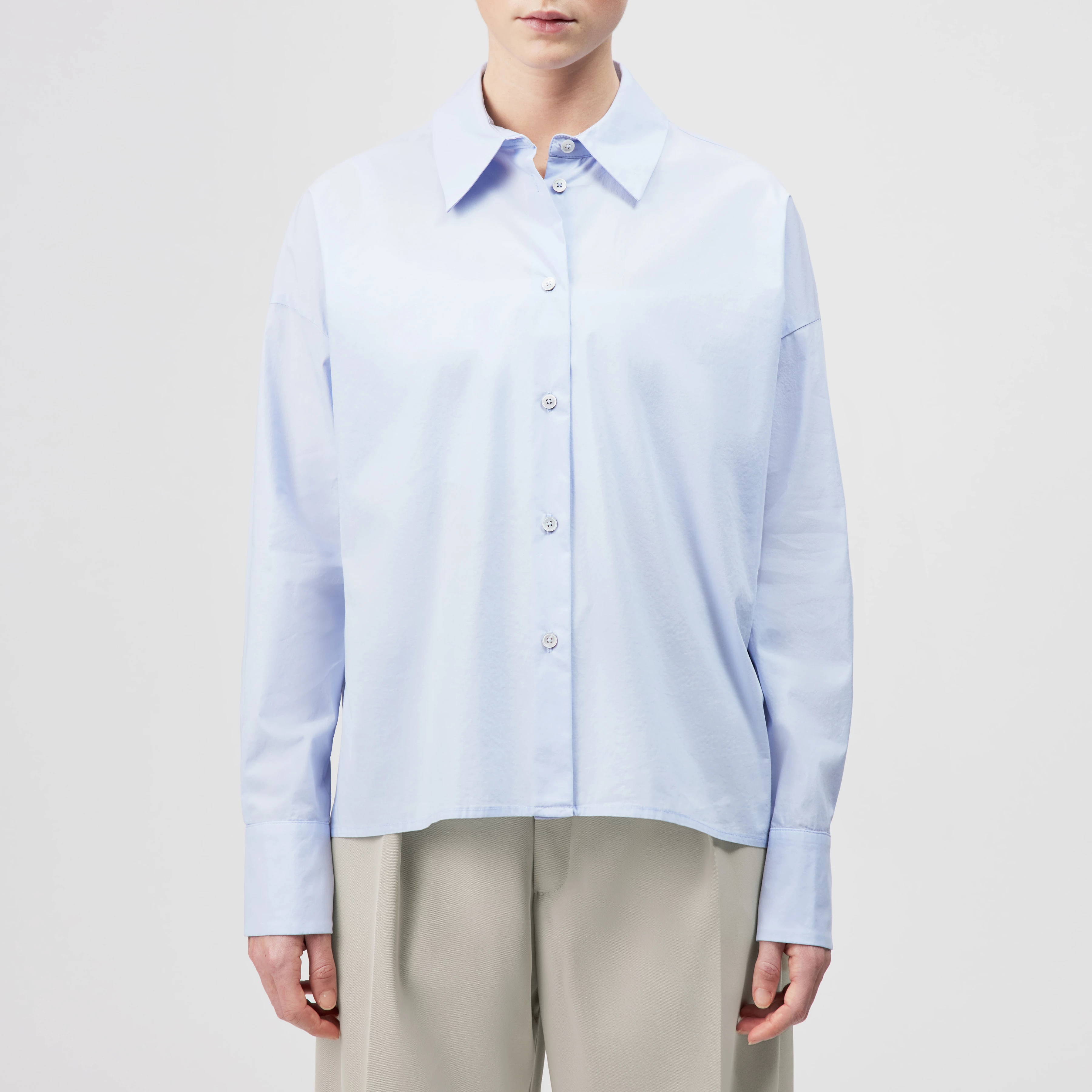 CLOELIA - Classic shirt blouse in poplin - women - blue - Frontansicht
