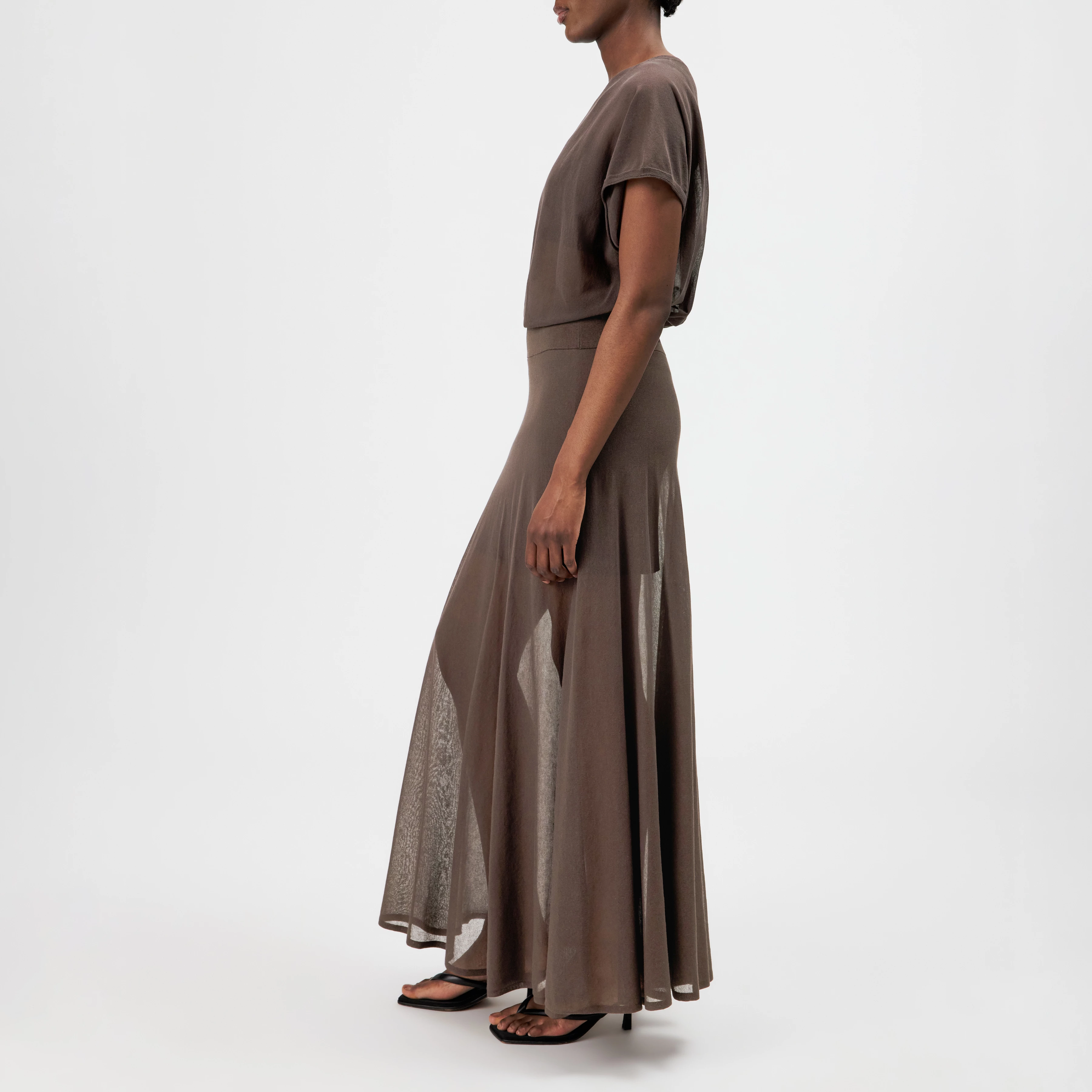 TENSYA_2 - Maxi skirt in fine knit - women - brown - Seitenansicht