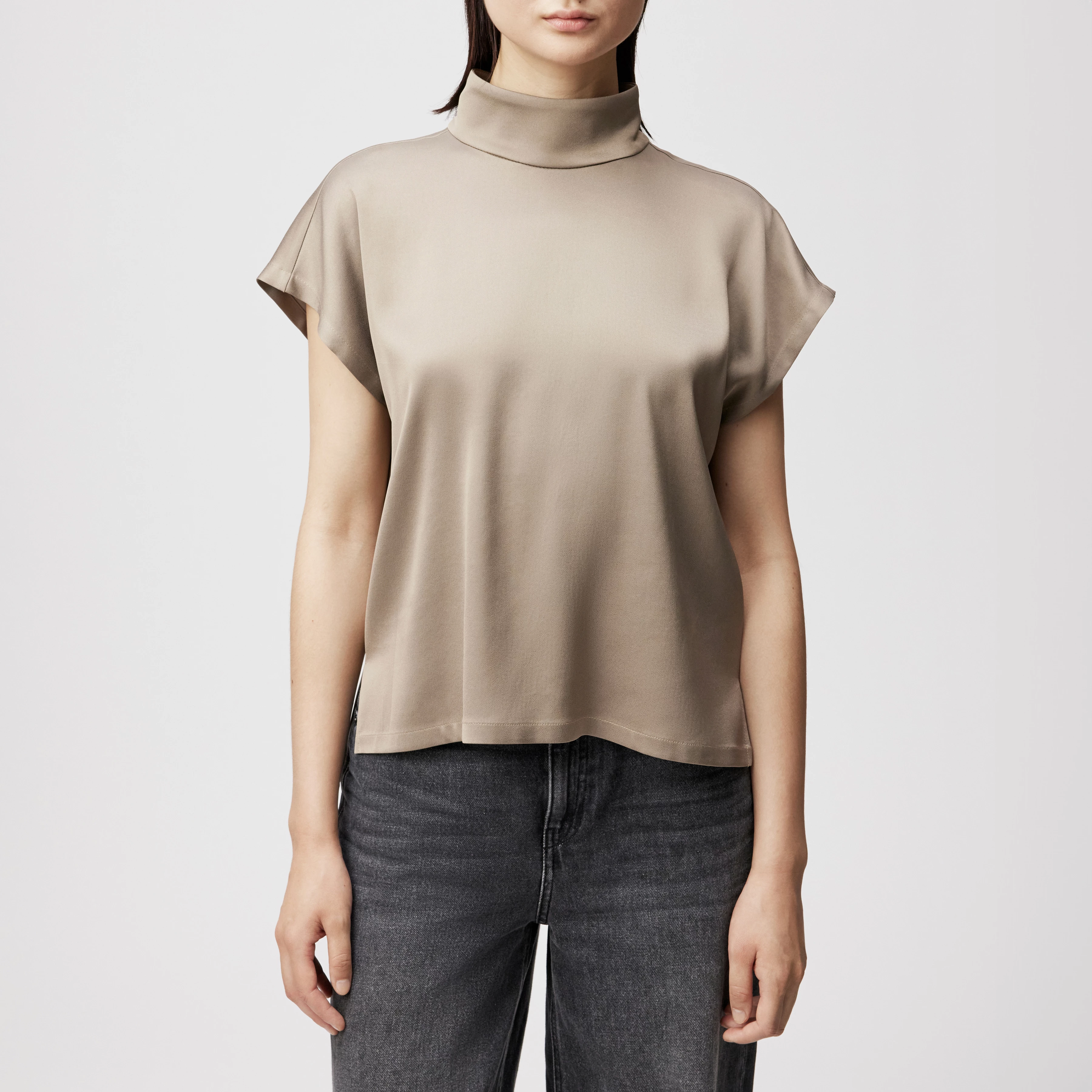 ALARIA_1 - Shirt blouse with stand-up collar in satin - women - brown - Frontansicht