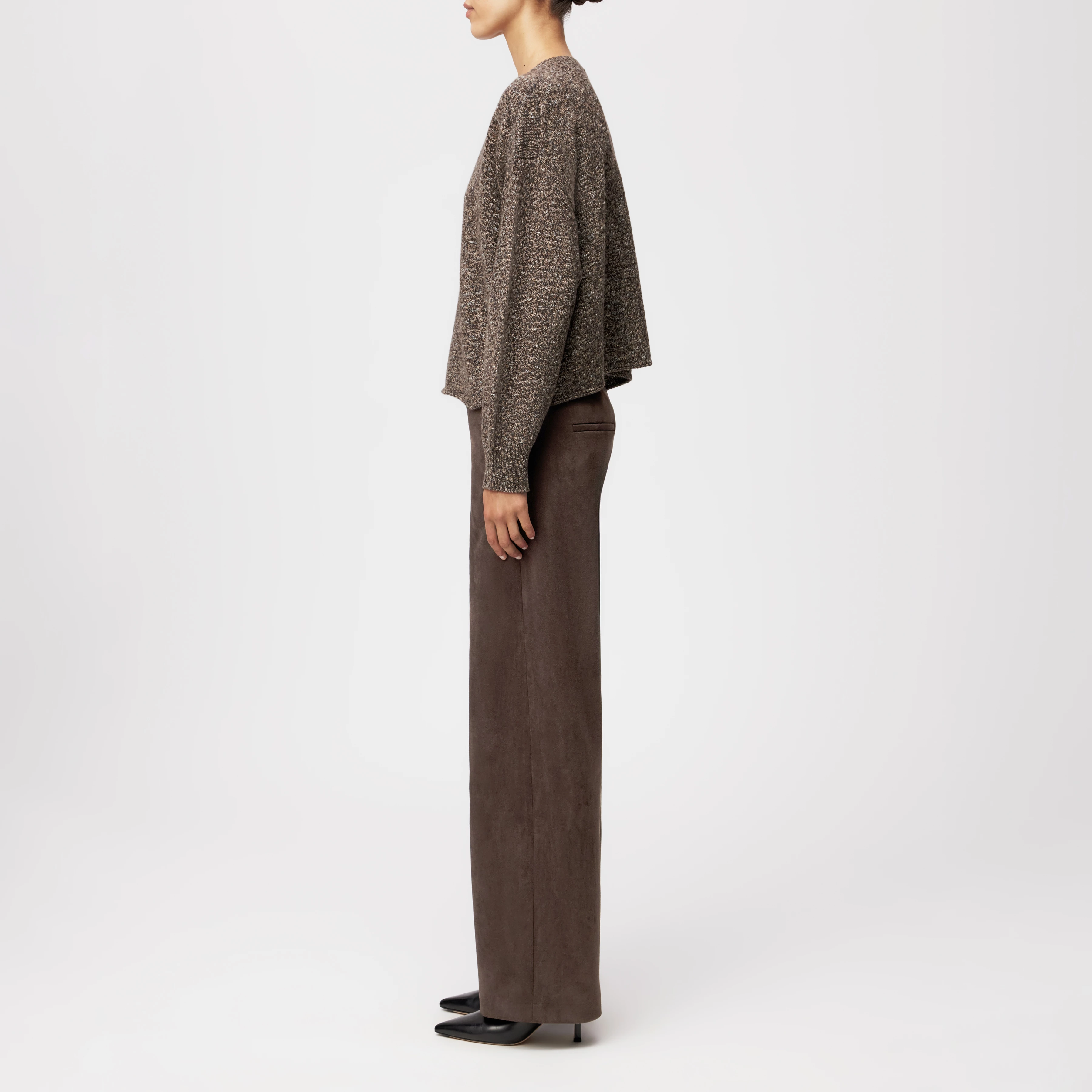 MALESE - Verkürzter Pullover in Woll-Baumwollmix - Damen - braun - Seitenansicht