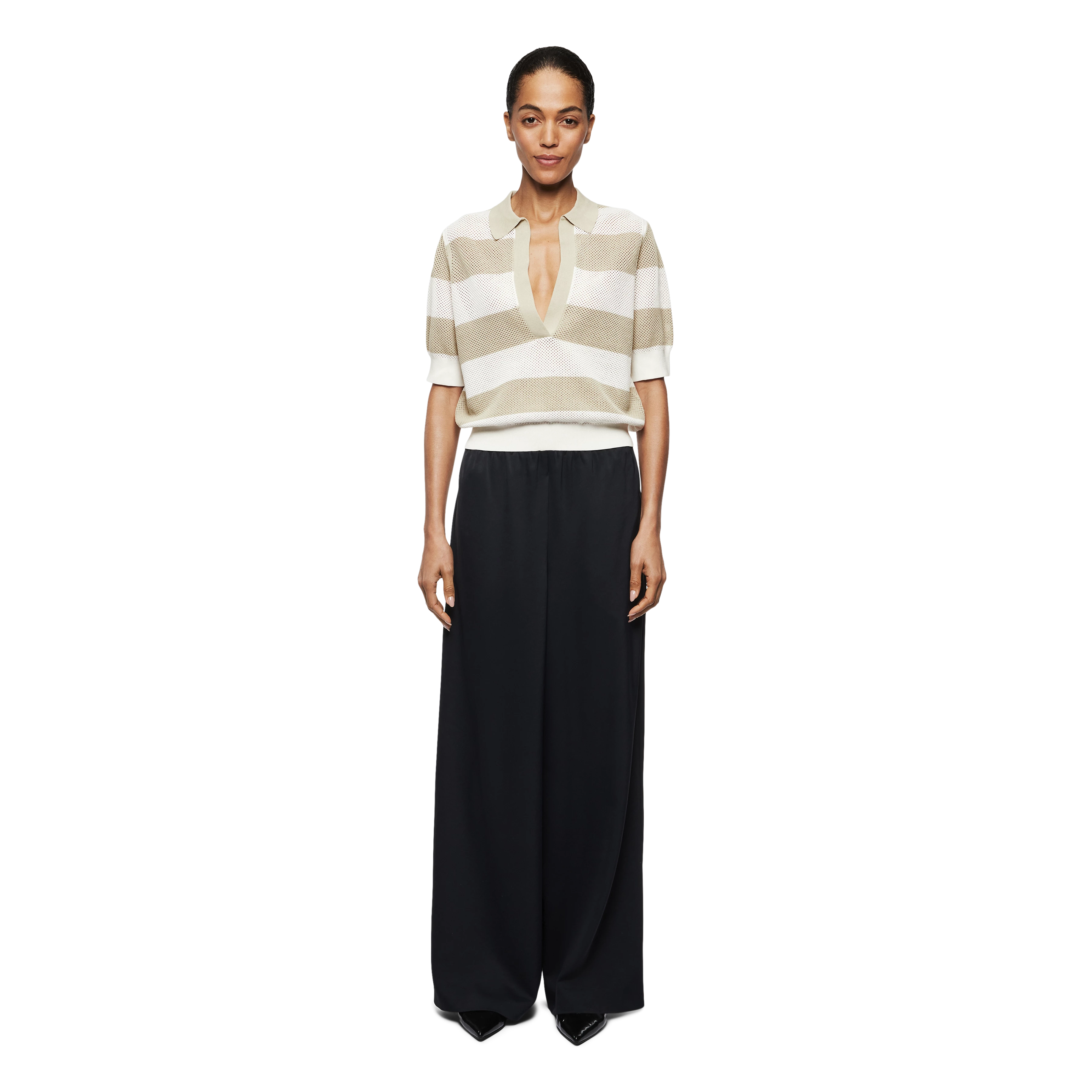 DYLAI - Strick T-Shirt in cleaner Baumwolle - Damen - beige - Ganzkörper-Frontansicht