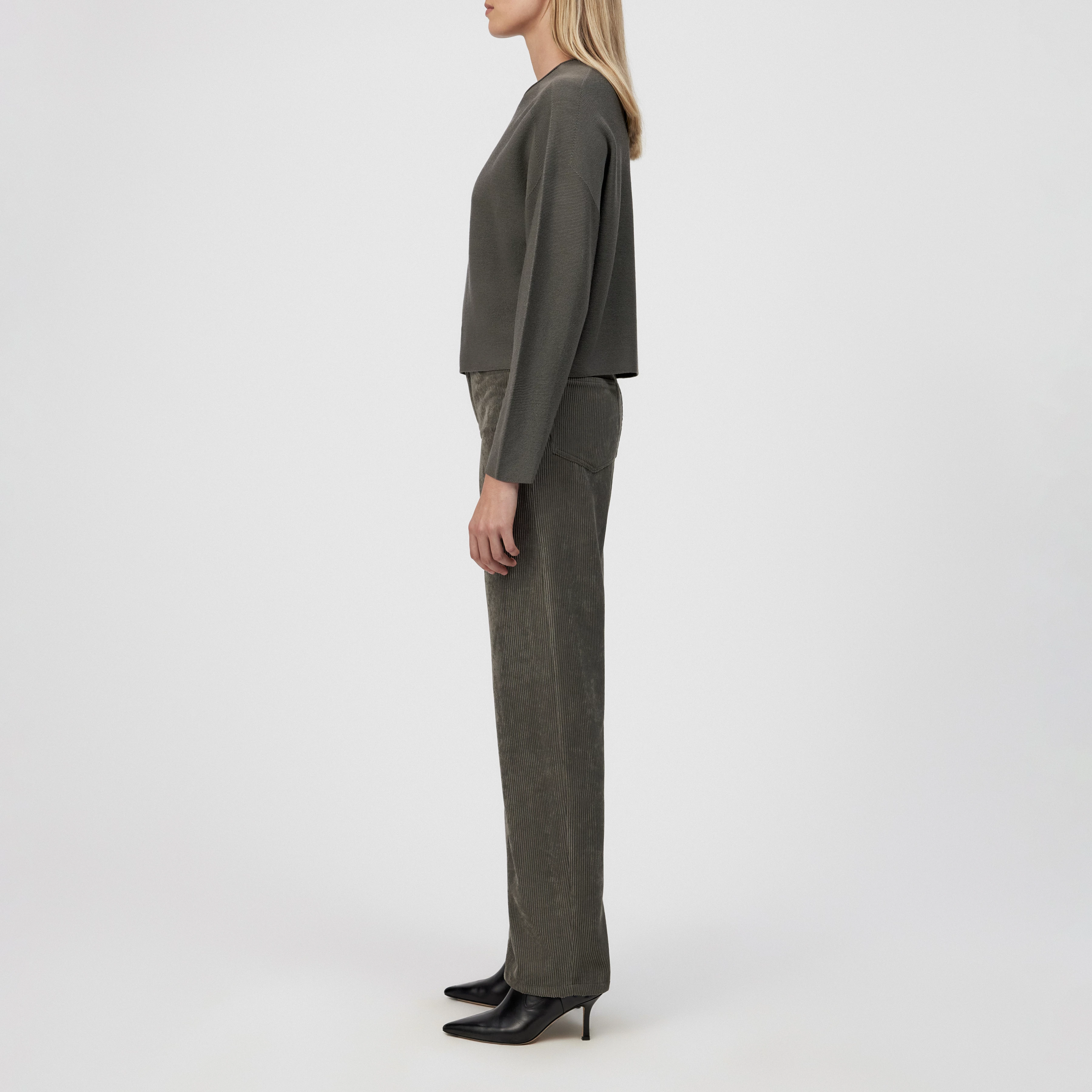 MEAMI - Cropped egg-shaped jumper in 100% merino wool - women - grey - Seitenansicht