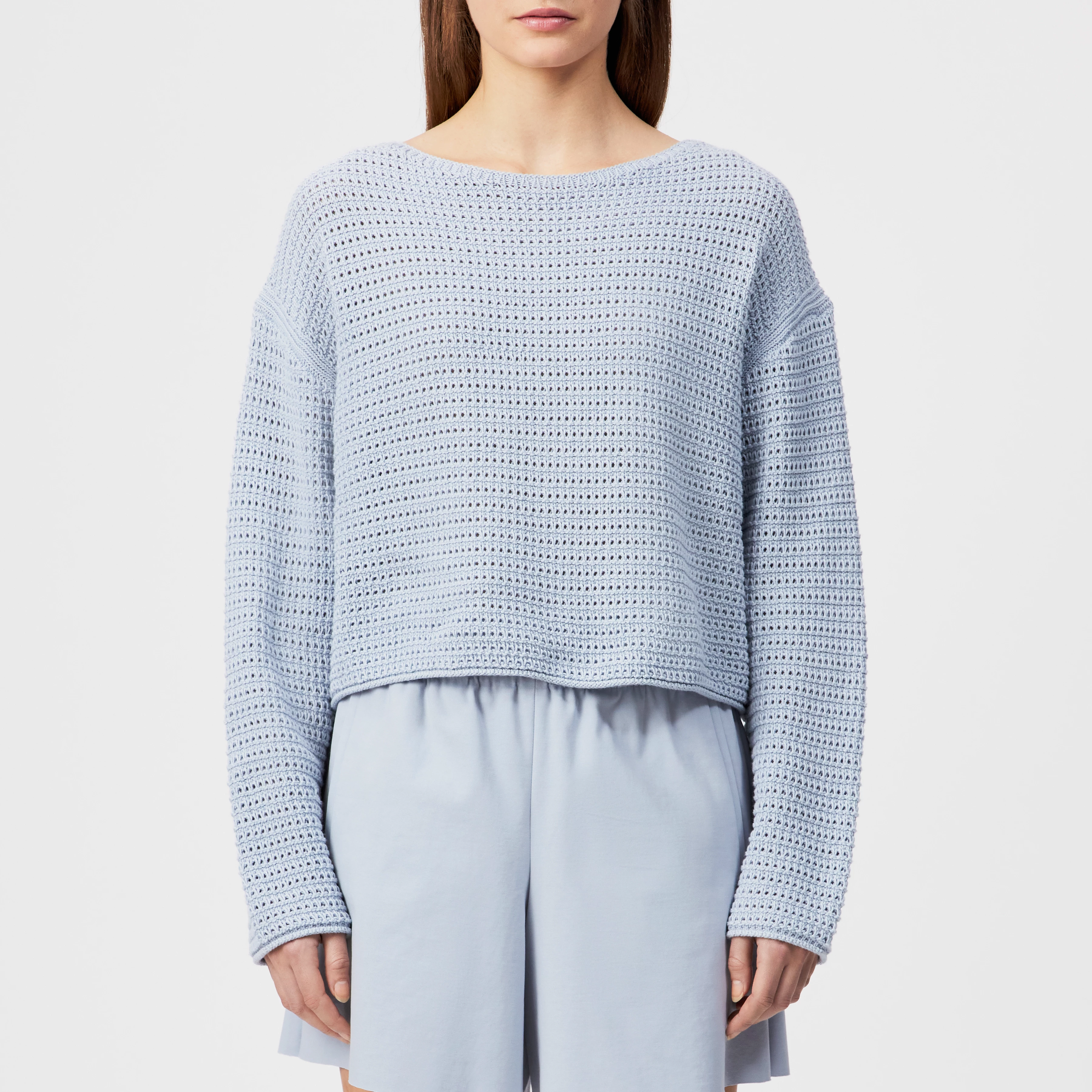 IMENIA_2 - Oversized Cropped Pullover in Grobstrick - Damen - blau - Frontansicht