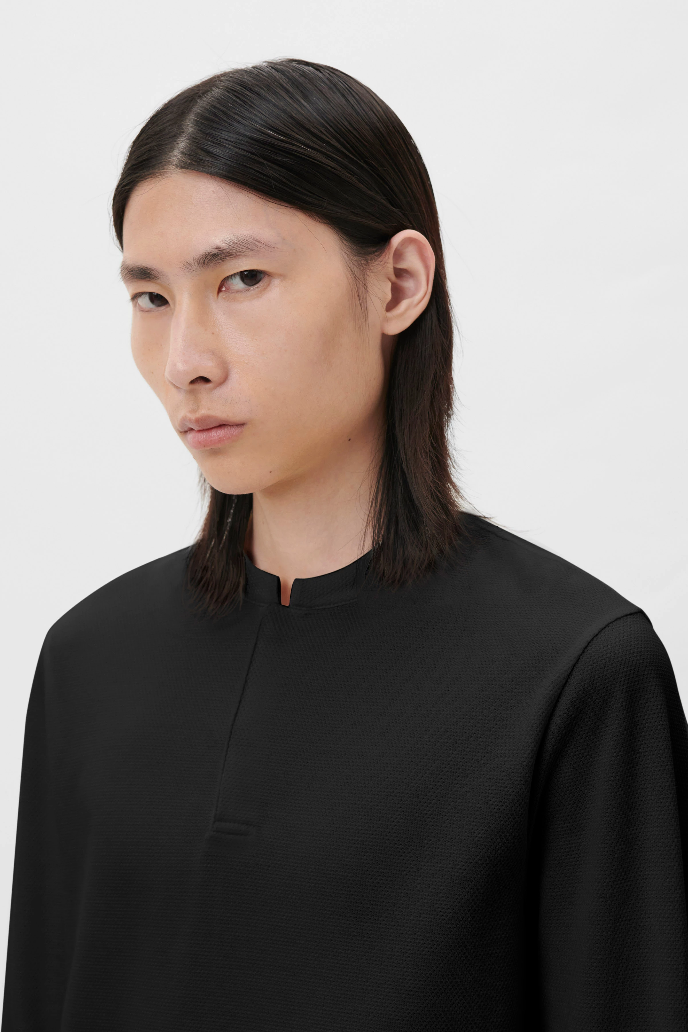 KENO - Longsleeve met piquétextuur - heren - zwart - Seitenansicht