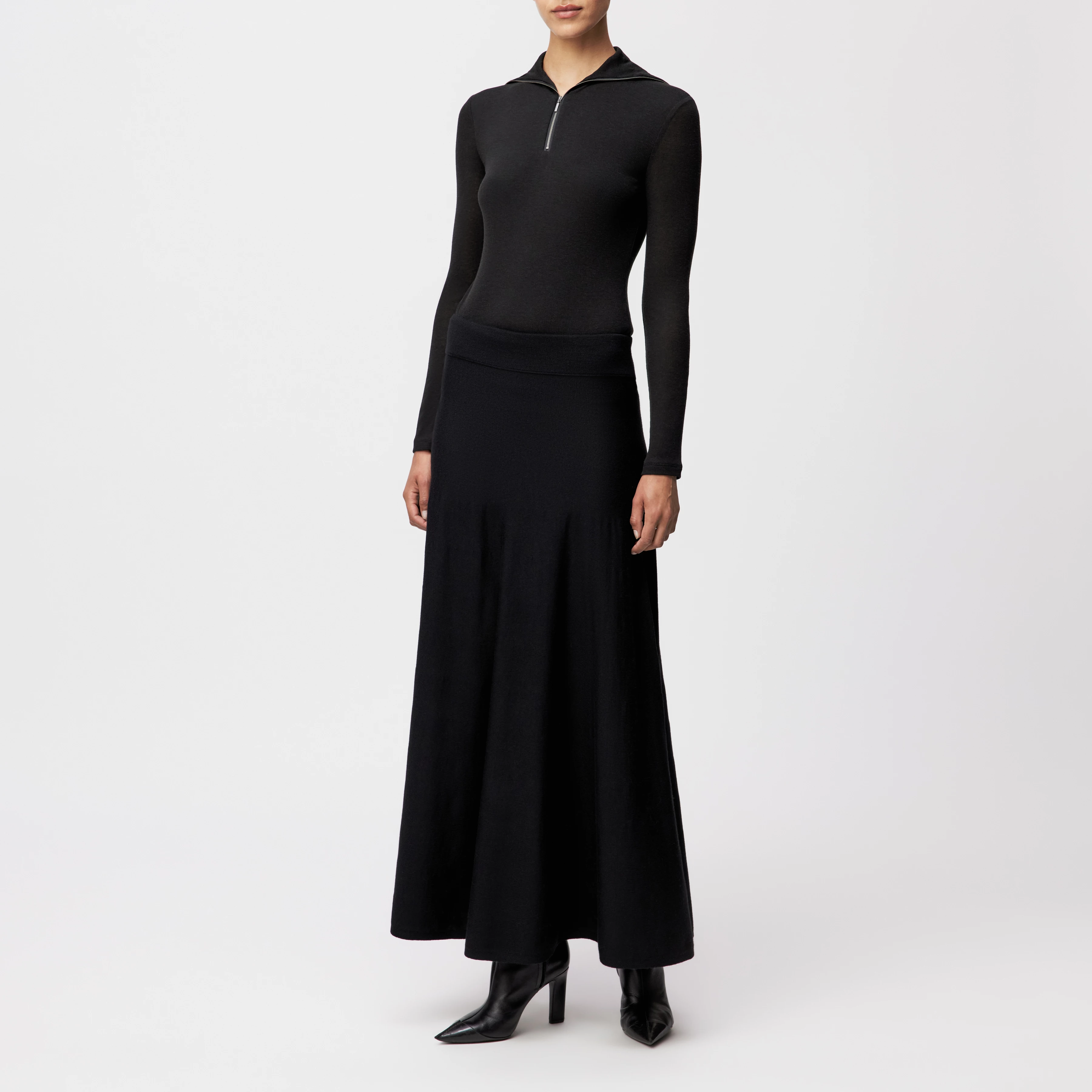 TENSYA - Flared knit skirt in 100% merino wool - women - Natural Aluminium - Ganzkörper-Frontansicht
