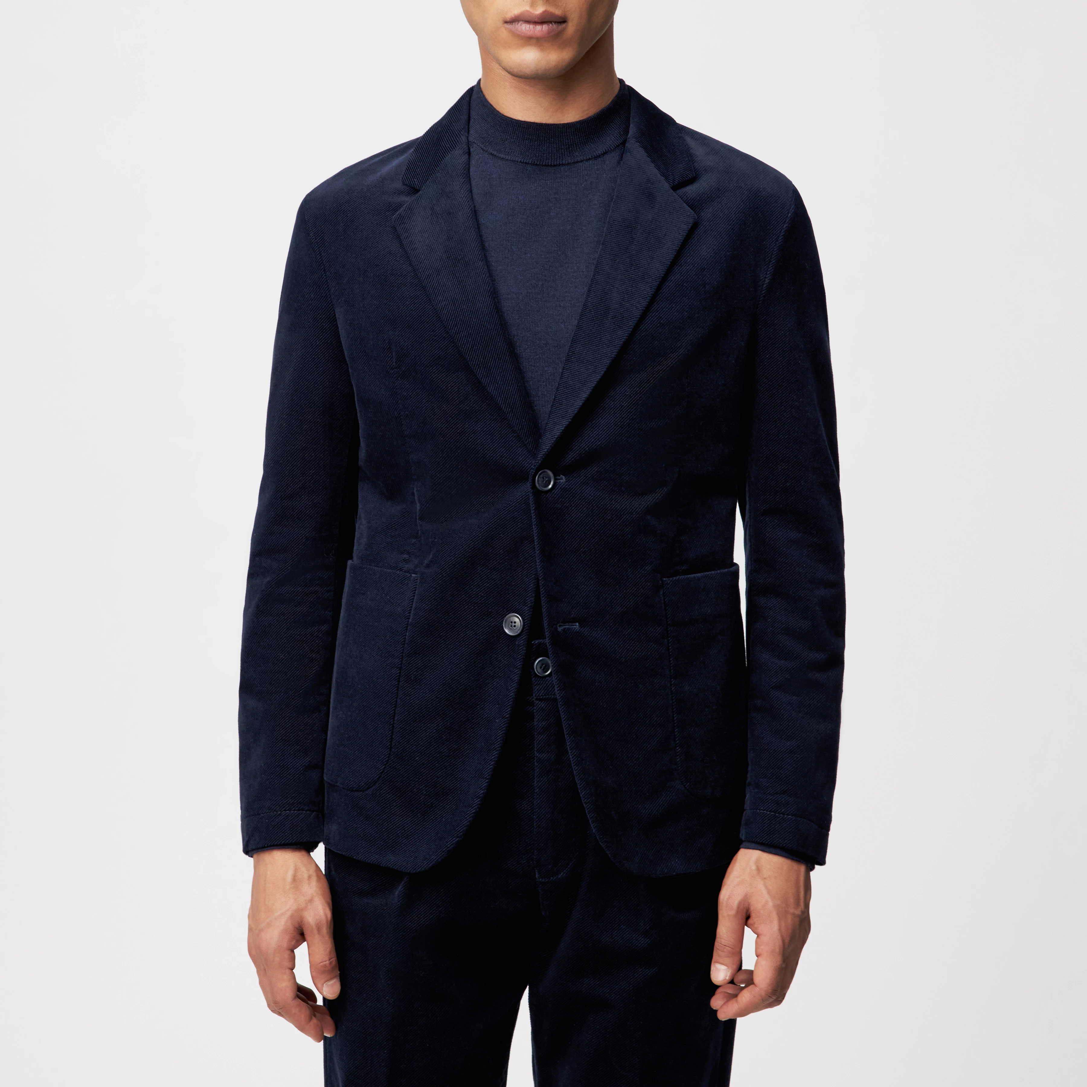 MARLS - Single-breasted jacket in velvet - men - blue - Frontansicht