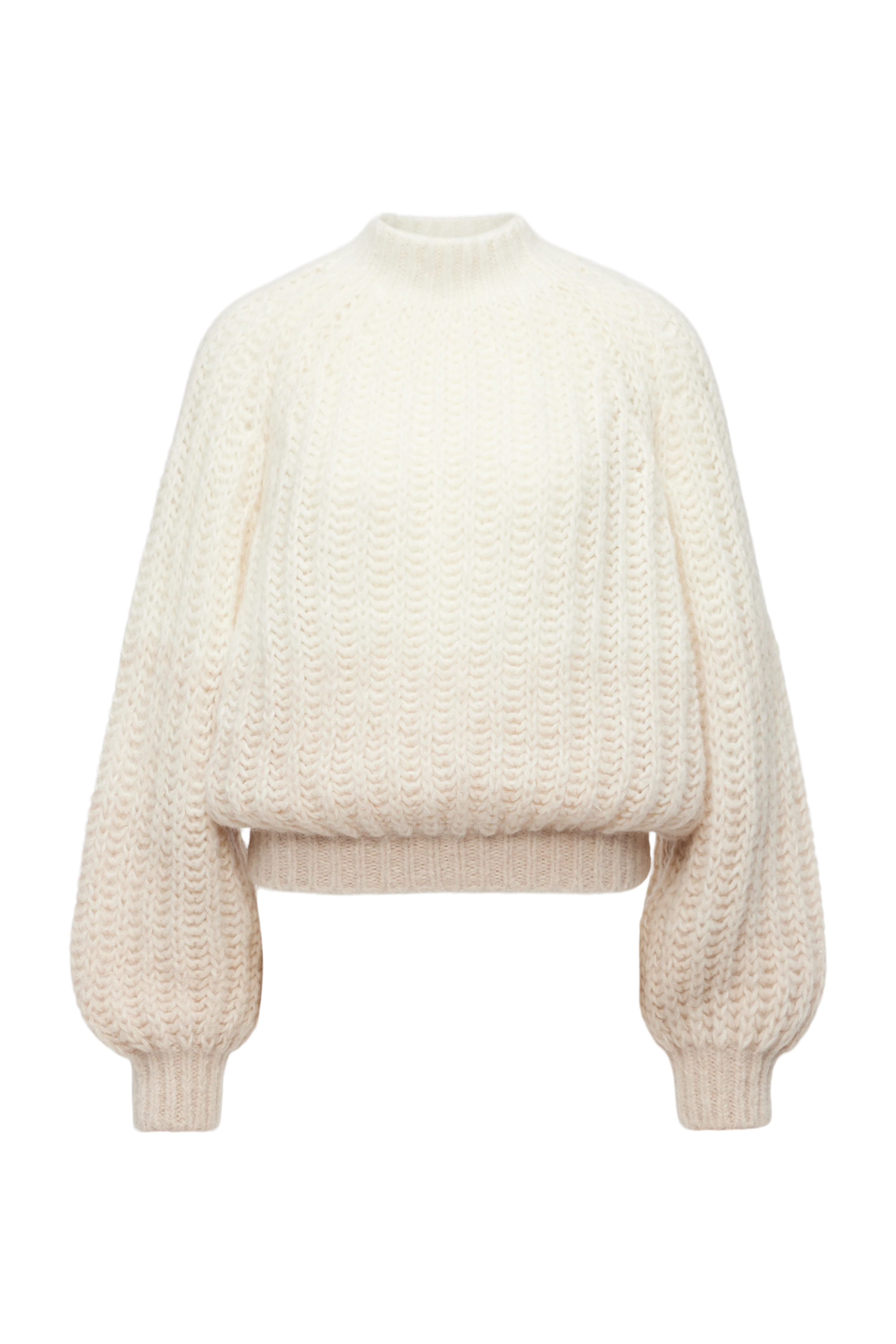 LARELYA - Pullover mit Ballonärmeln in luxuriösem Suri Alpaka-Mix - Damen - off white - Freisteller Frontansicht