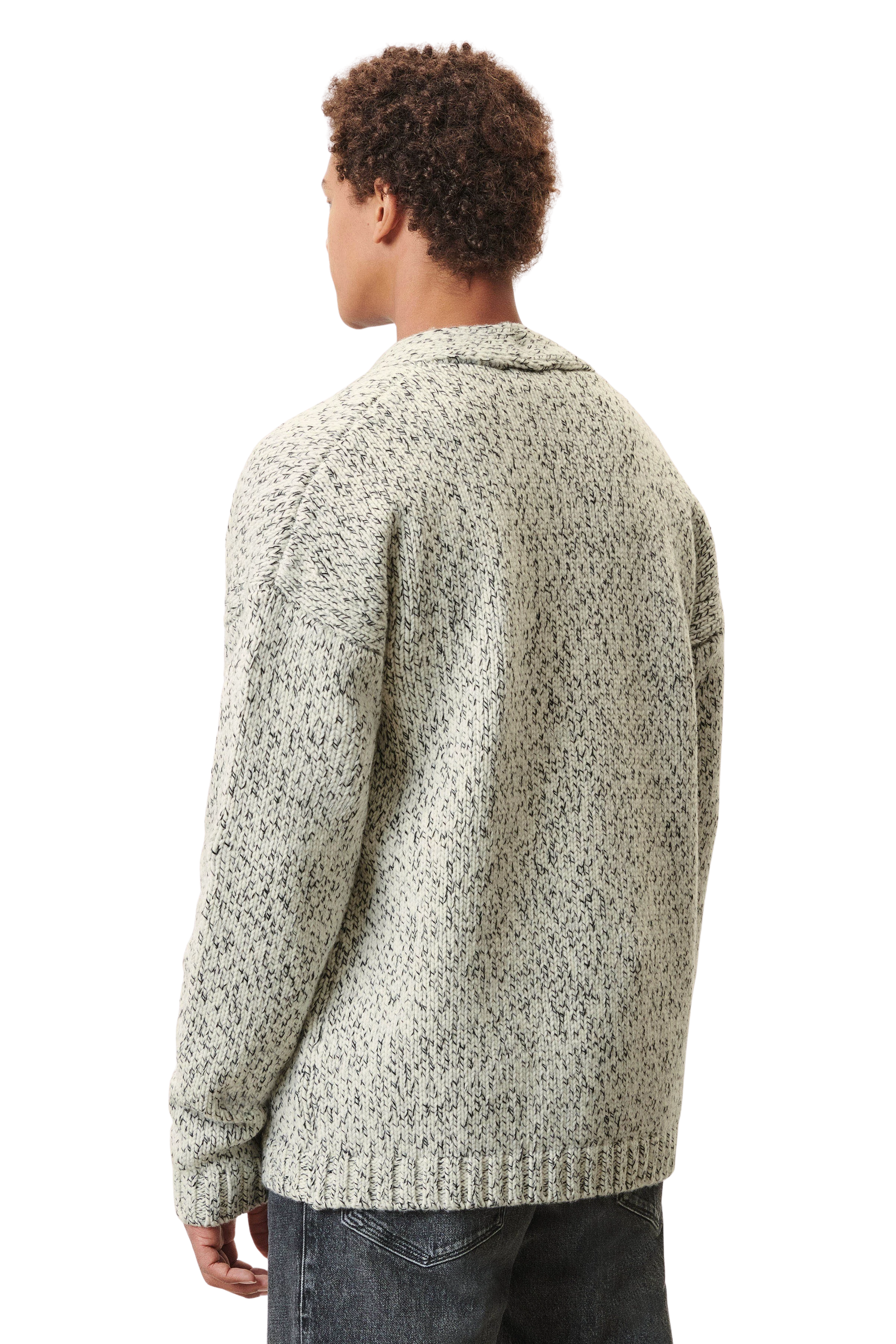 WILVIN - Oversize Cardigan in Woll-Mouliné - Herren - beige - Rückansicht