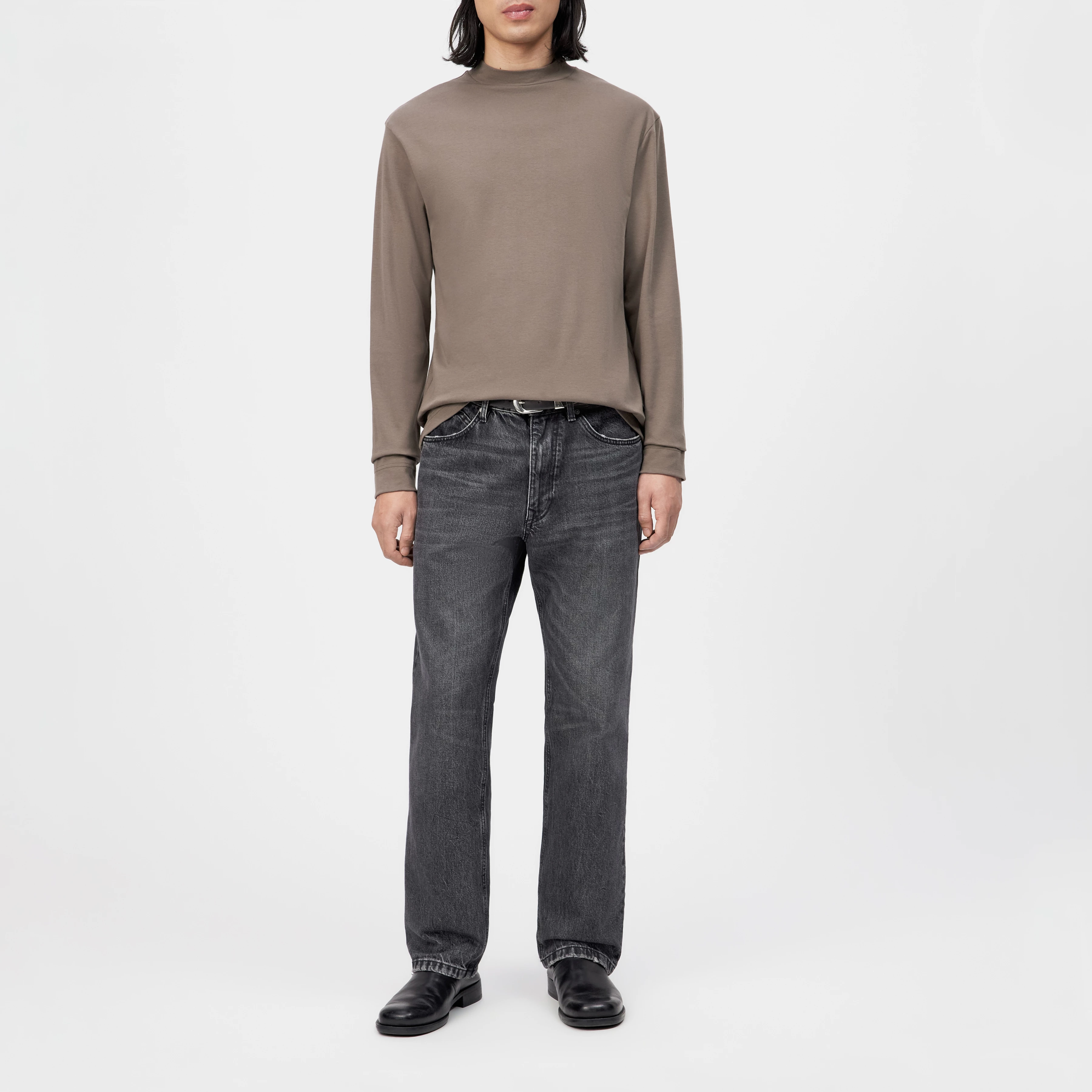 MORITZO - Longsleeve met opstaande kraag van elastisch katoen - heren - bruin - Ganzkörper-Frontansicht