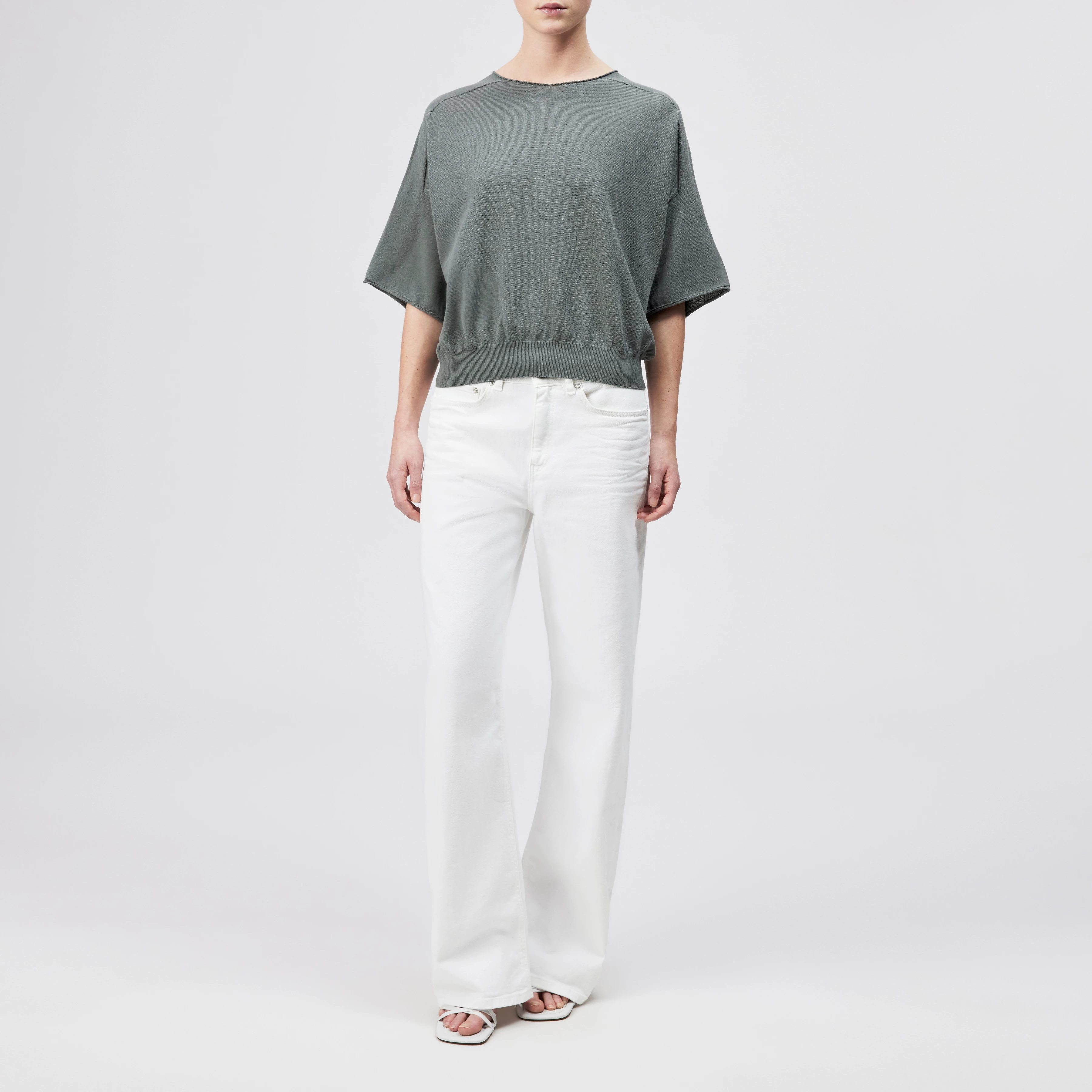 DILARY - Casual gebreid T-shirt in crêpe katoen - dames - groen - Ganzkörper-Frontansicht