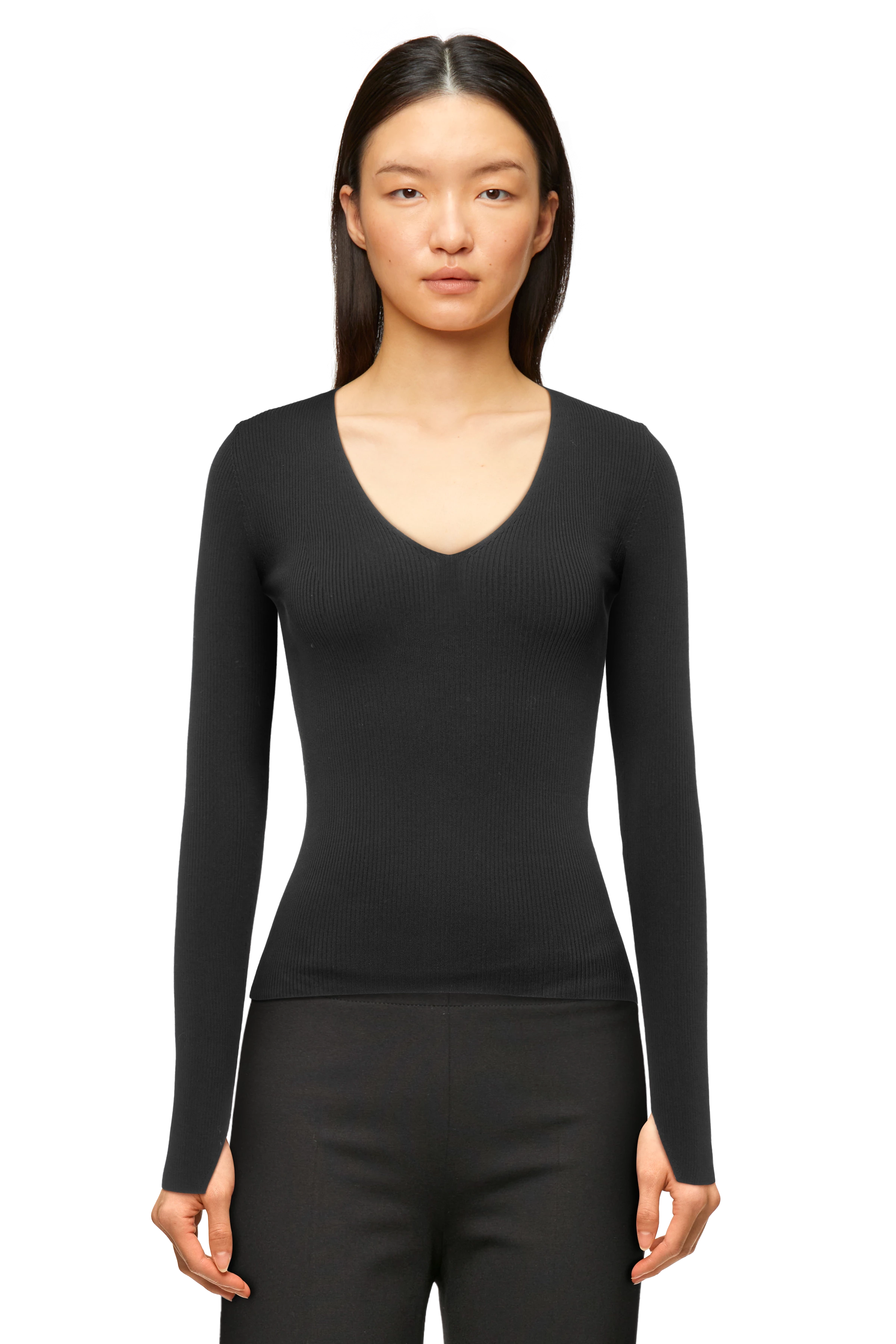 Long Sleeve Black Cotton Sweater Women's Women Knit Sweater