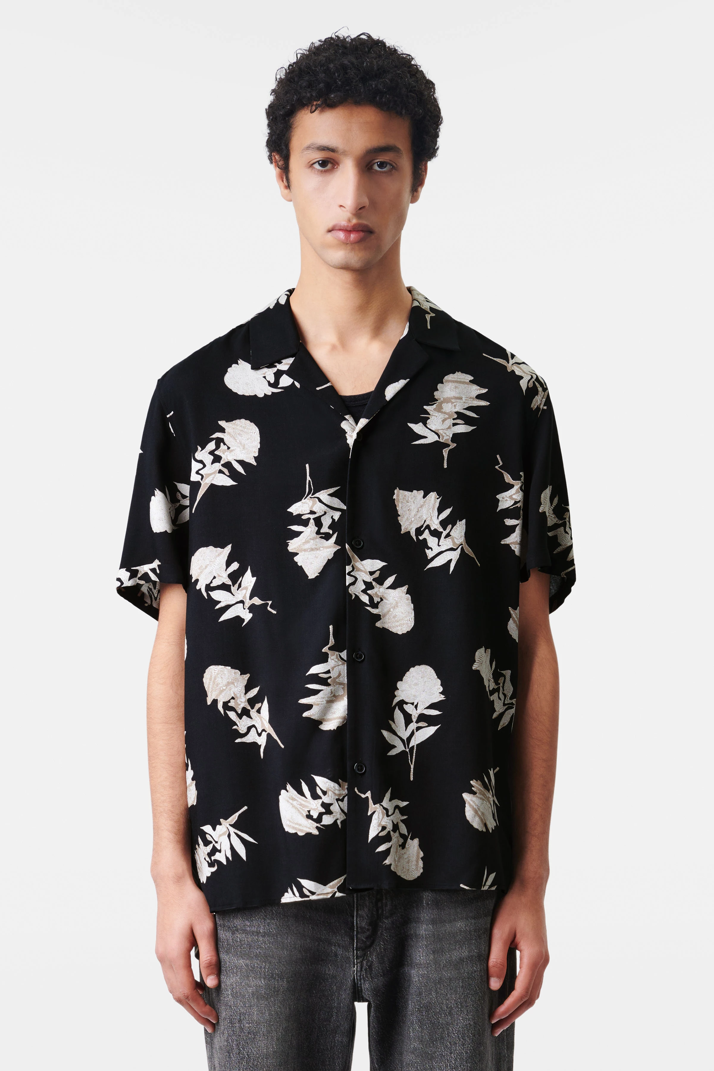 BIJAN_2 - Casual Kurzarm Hemd in Viskose - Herren - schwarz - Frontansicht