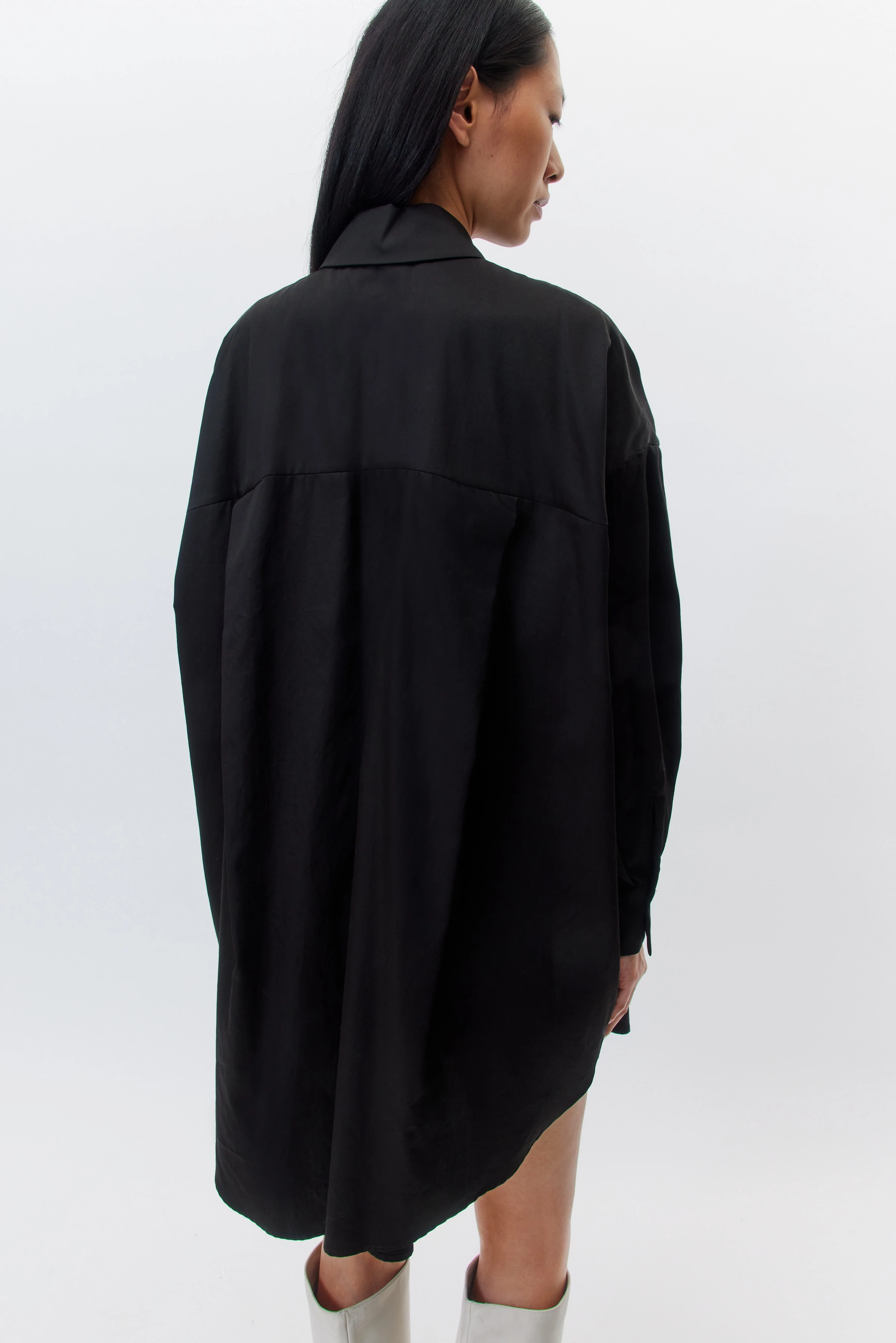 CEARA - shirt blouse in flowing cotton satin - women - brown - Rückansicht