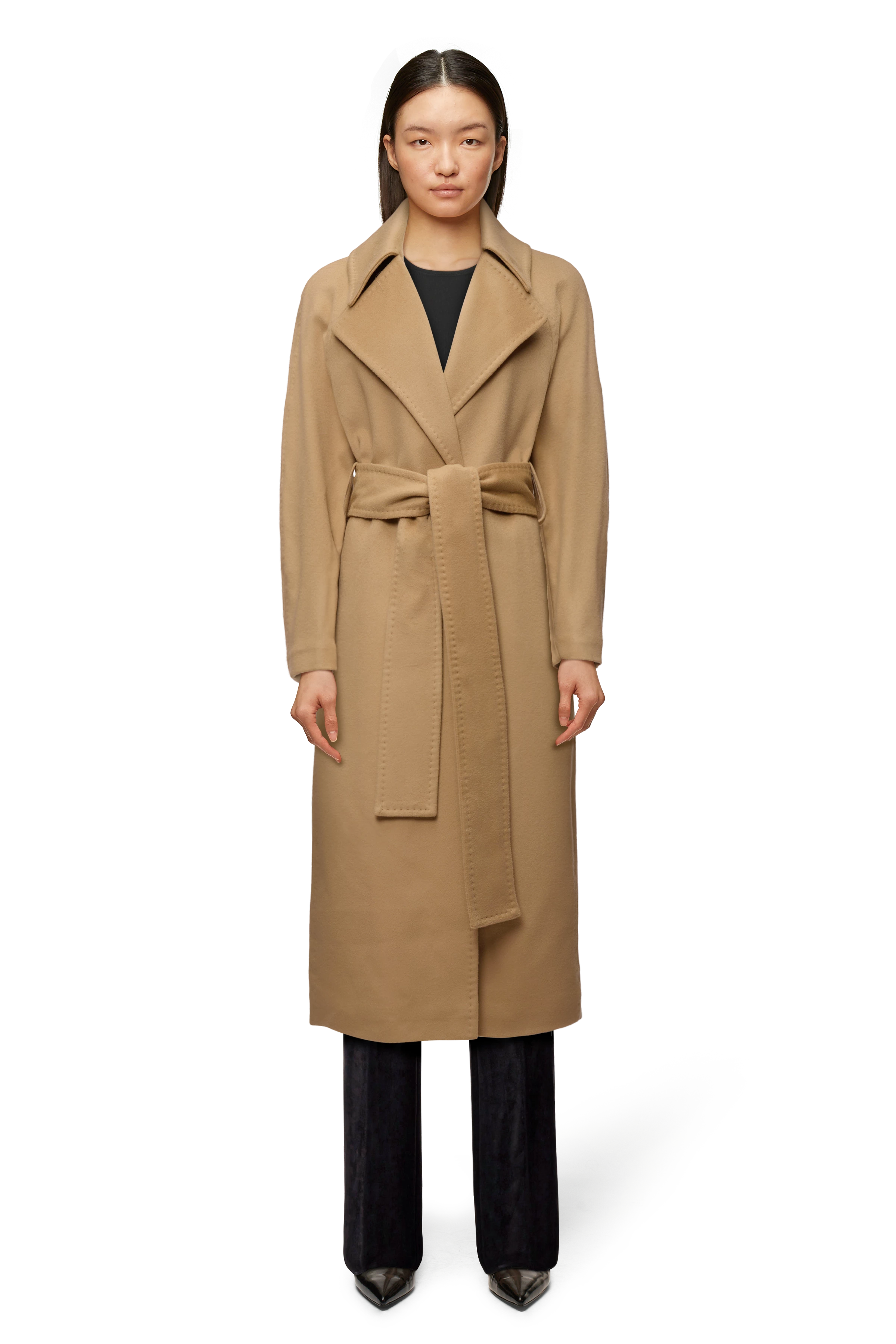ALPERTON_3 - Coat with wide tie belt in cashmere mix - women - brown - Frontansicht