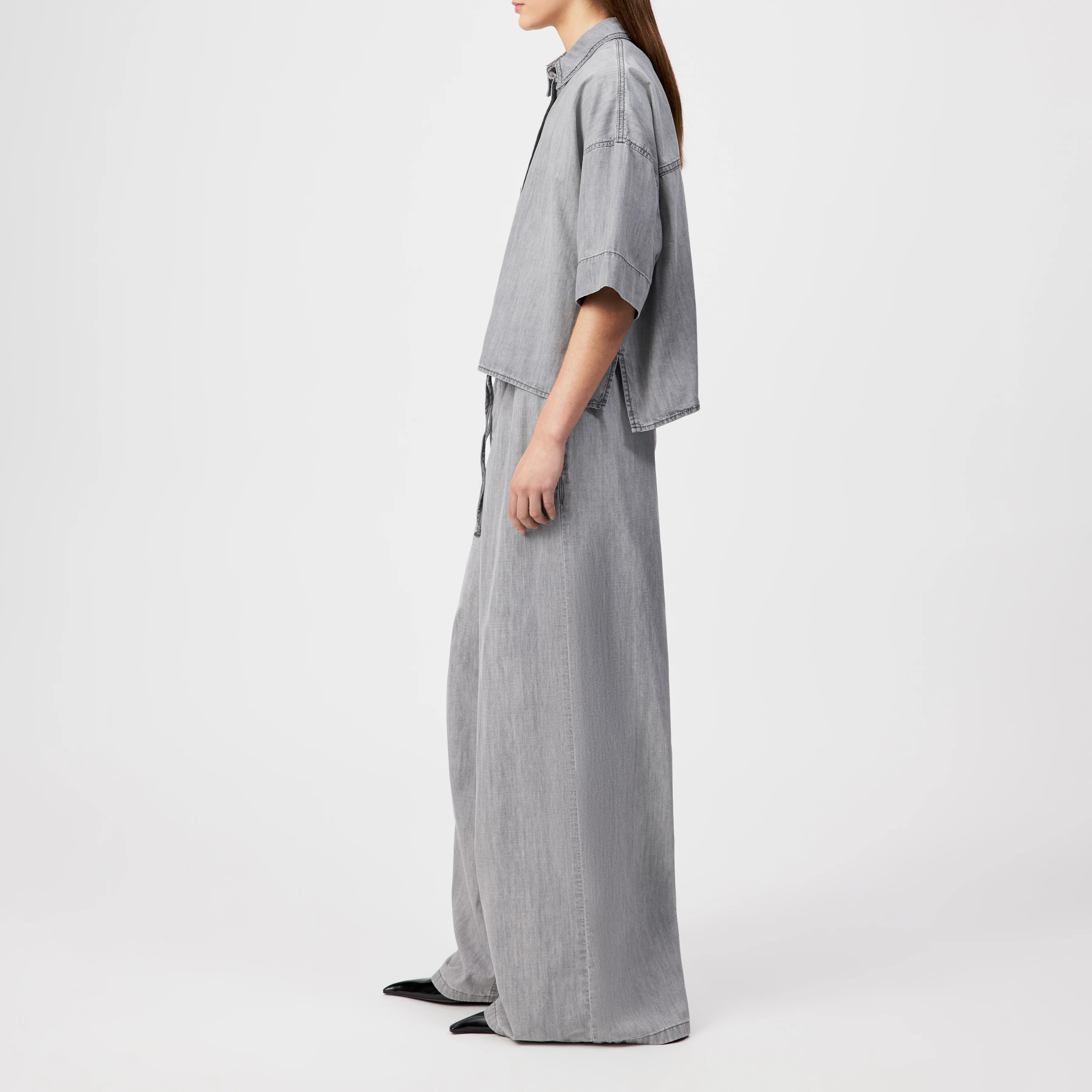 YARIKA - Oversized denim shirt blouse - women - grey - Seitenansicht