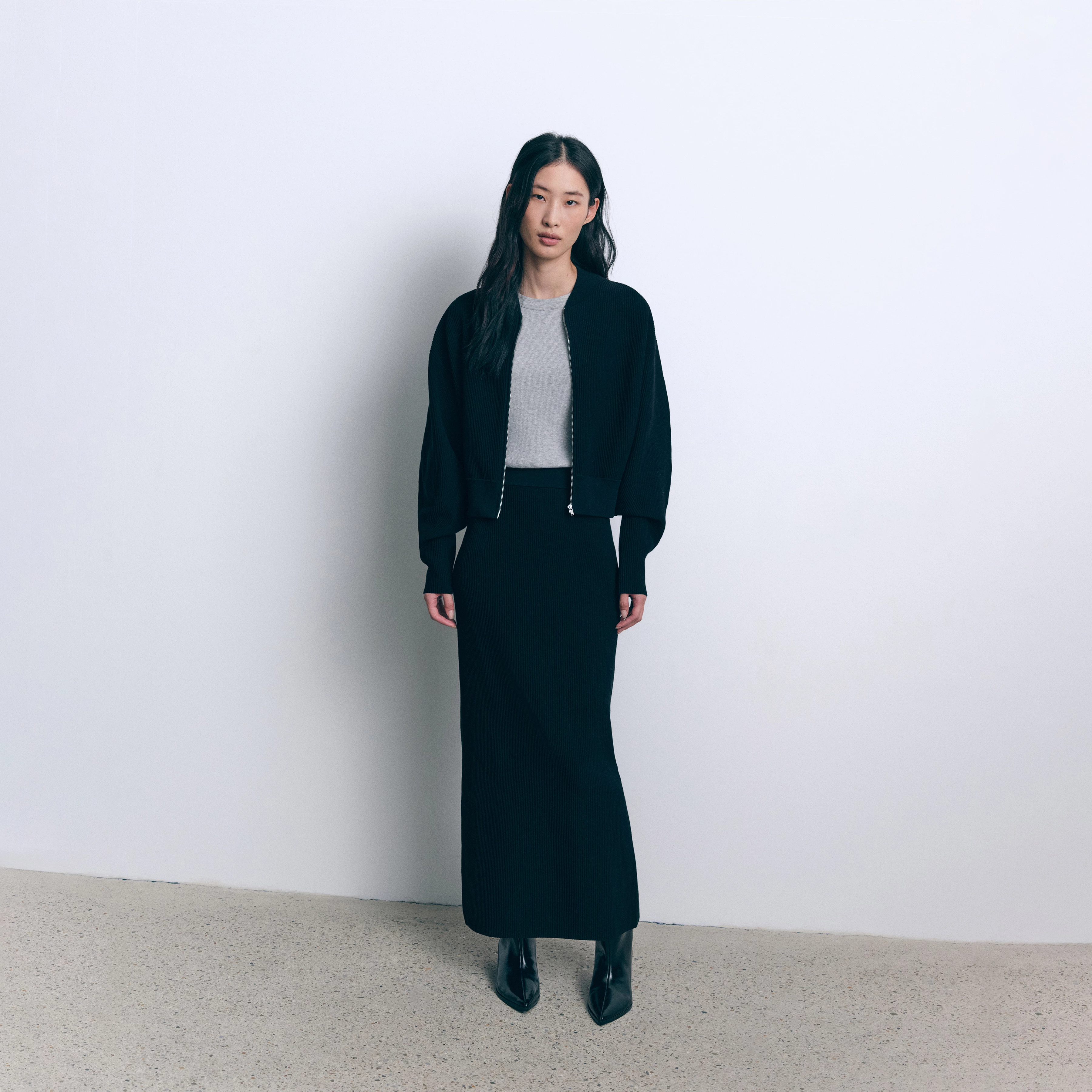 LUDAMI - Bleistiftrock in Baumwollstruktur - Damen - schwarz