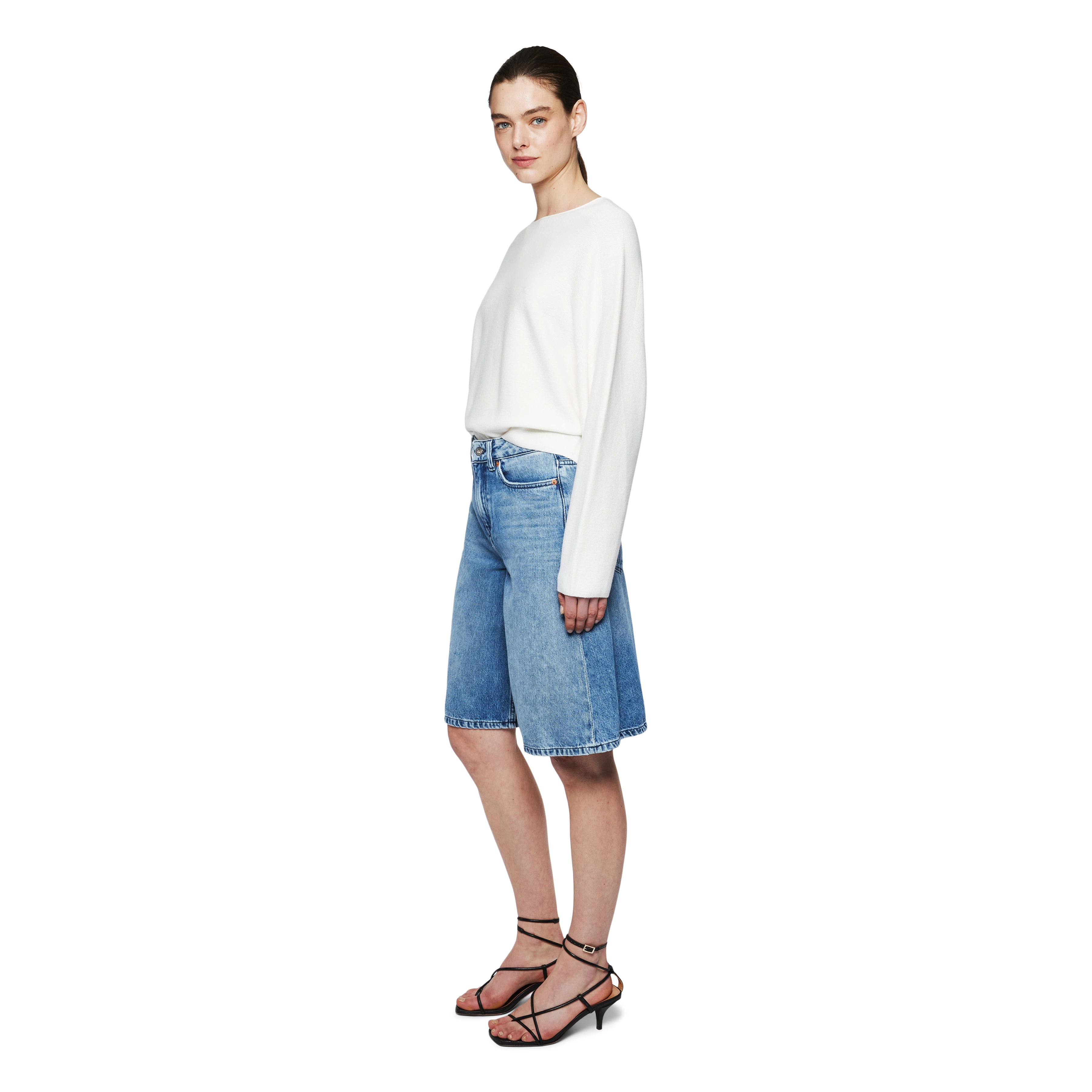 MEAMI - Cropped egg-shape jumper in cotton-cashmere - women - off white - Seitenansicht