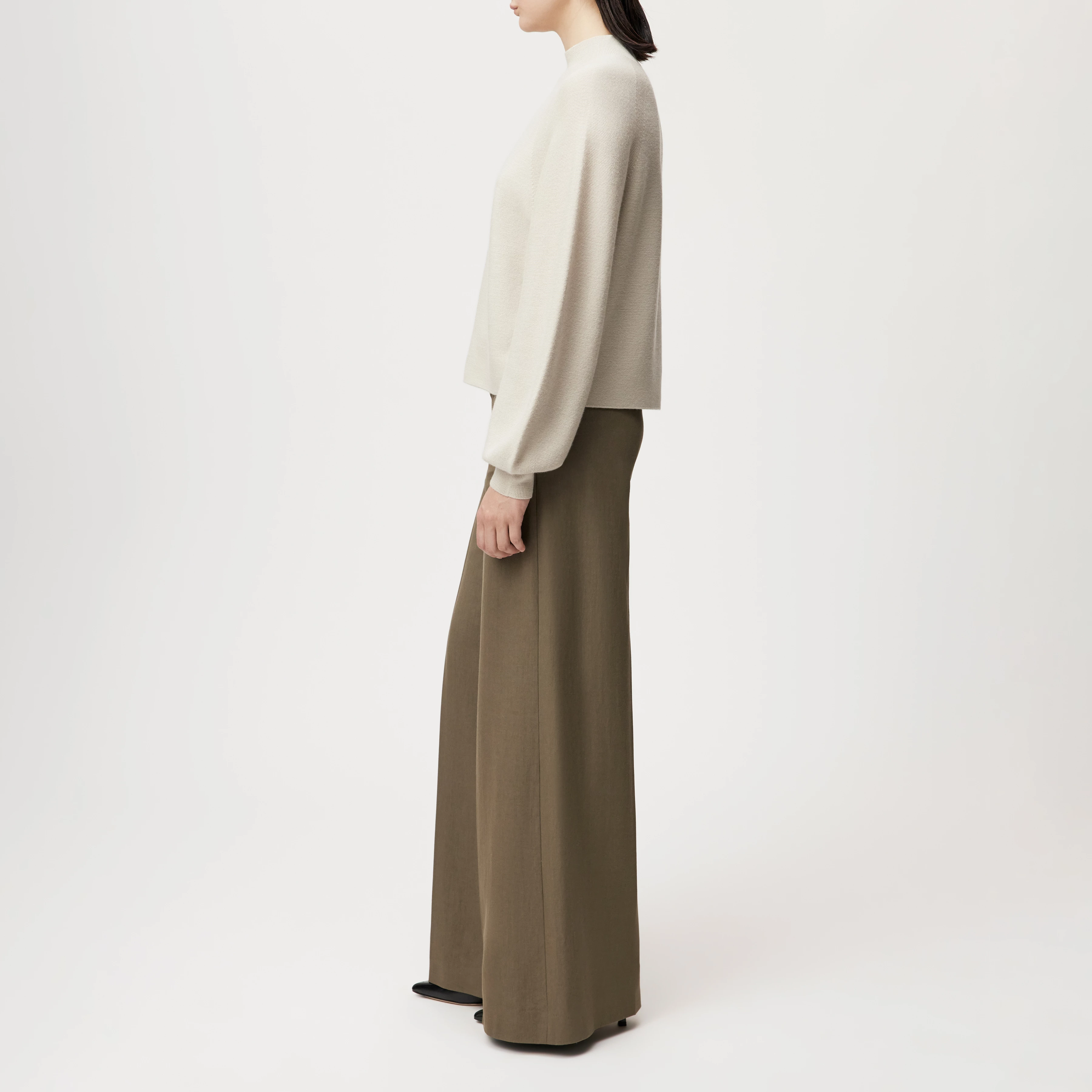 KIMONI - Pull à manches ballon 100 % laine mérinos - women - beige - Seitenansicht