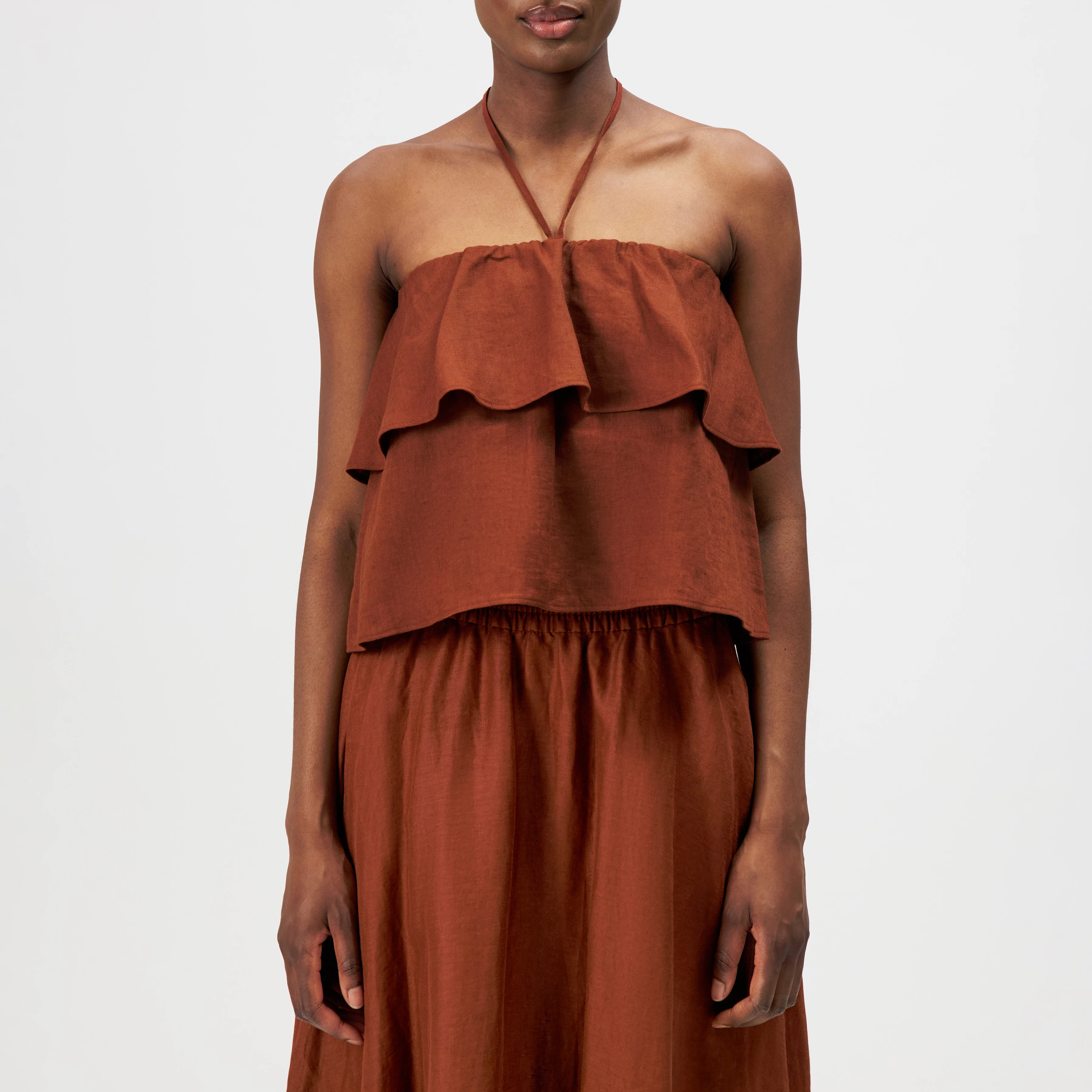 RIVANA - Cropped bandeau blouse in pure linen - women - red - Frontansicht