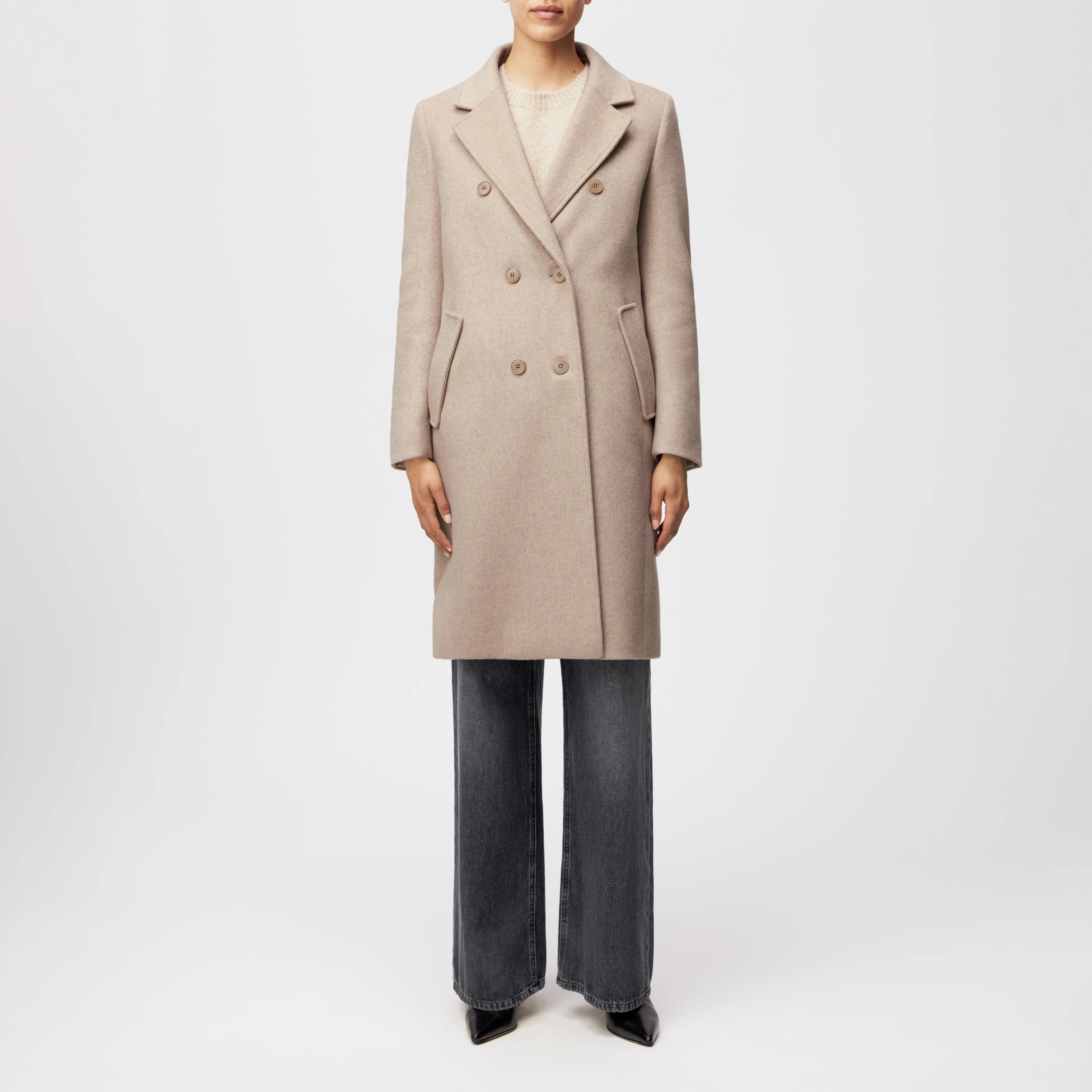 BRAMCOTE - Klassischer Blazermantel in Flanell - Damen - beige - Ganzkörper-Frontansicht