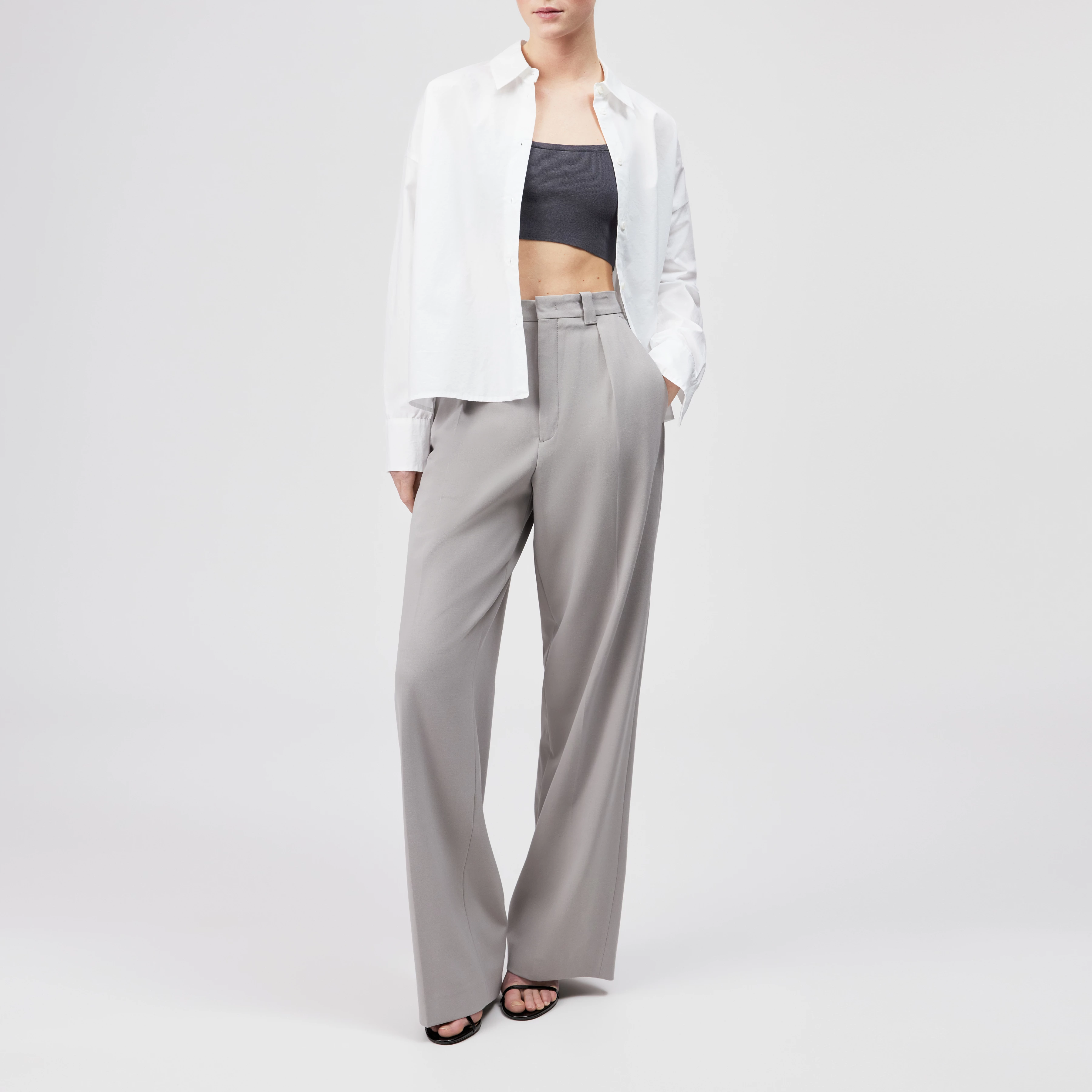 ADUCT - Tailored trousers with straight leg in gabardine - women - beige - Ganzkörper-Frontansicht