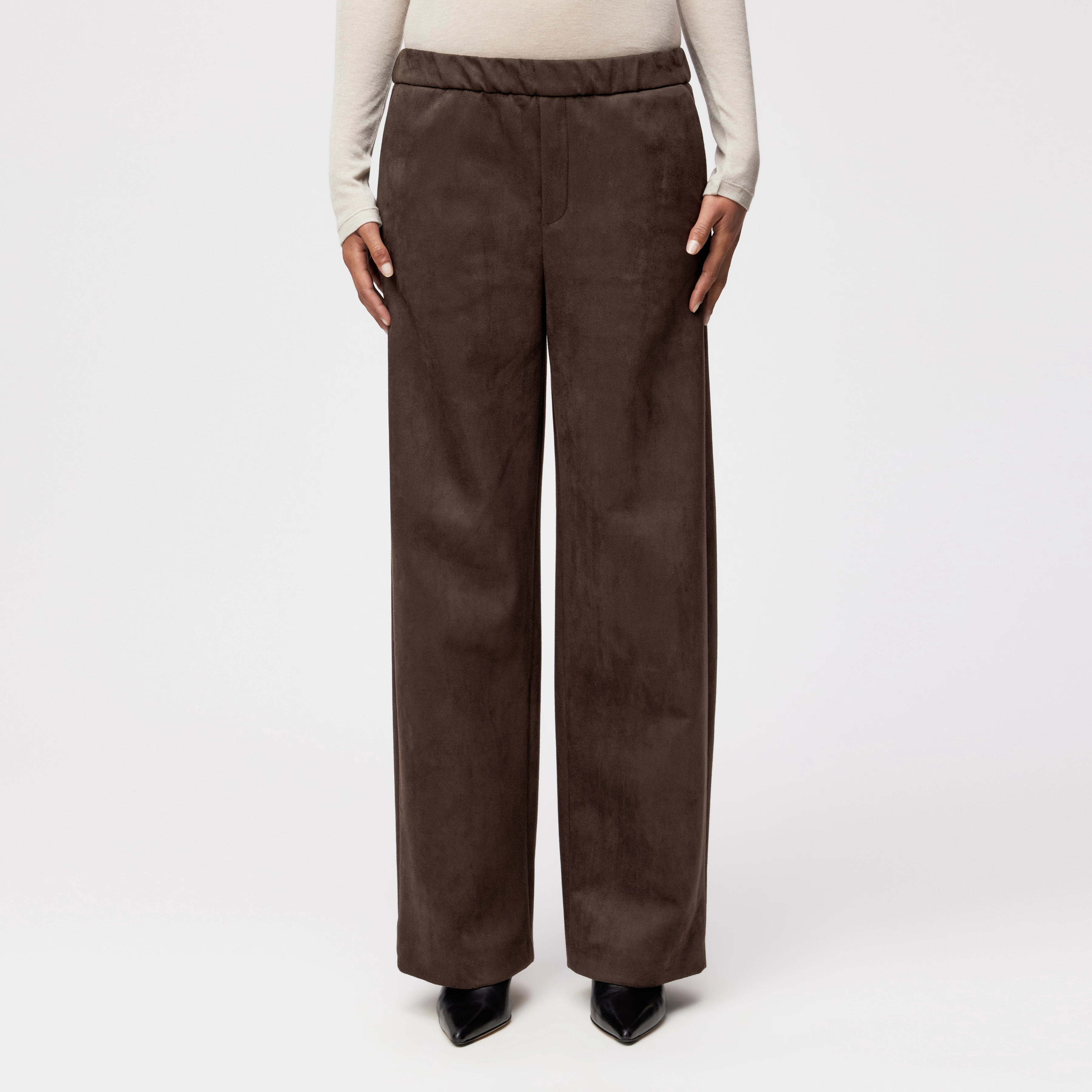 CONSIDER - Schlupfhose mit Barrel-Leg in Veloursleder-Optik - Damen - braun - Frontansicht