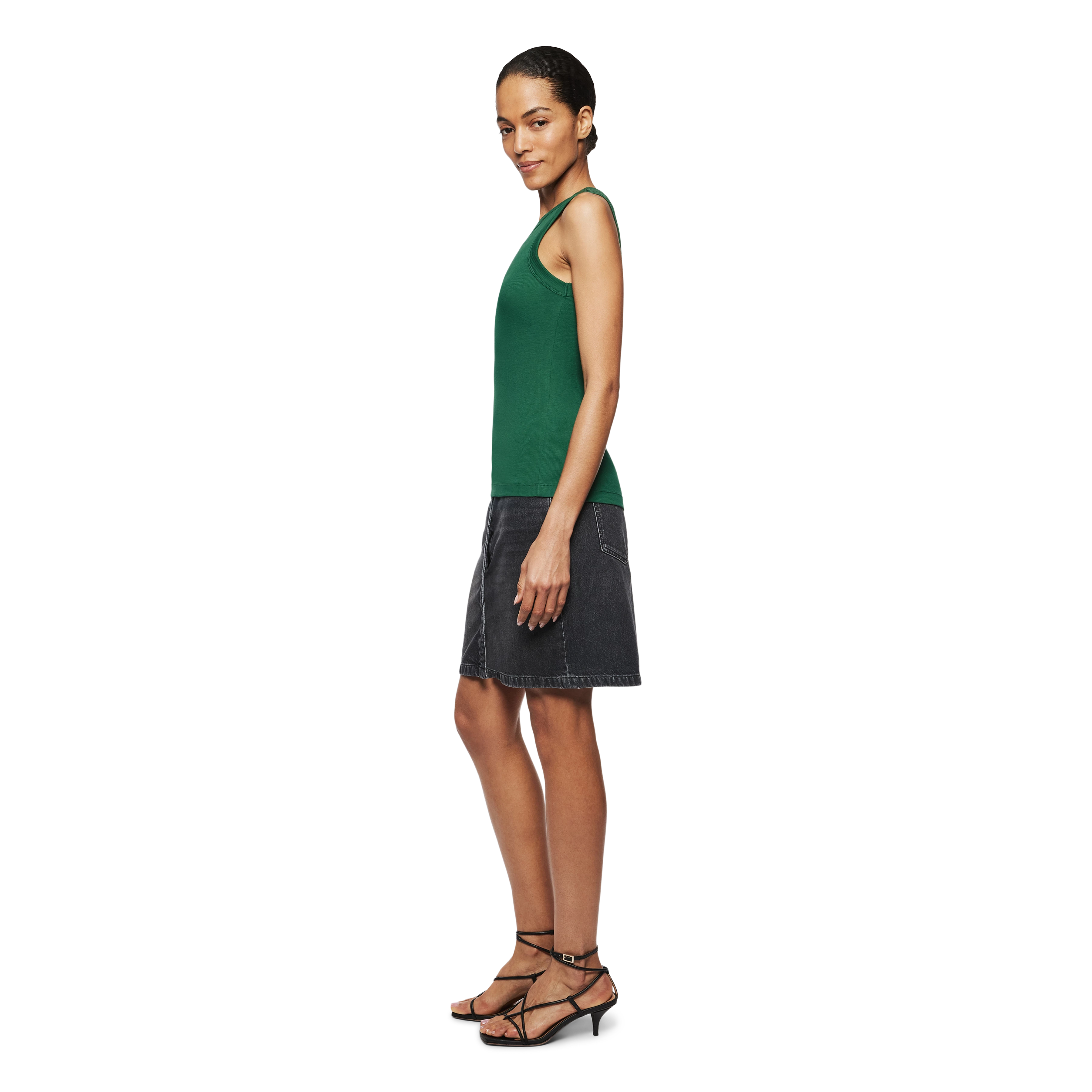 OLINA - Tanktop mit Rundhals in Baumwoll-Rippe - Damen - grün - Seitenansicht