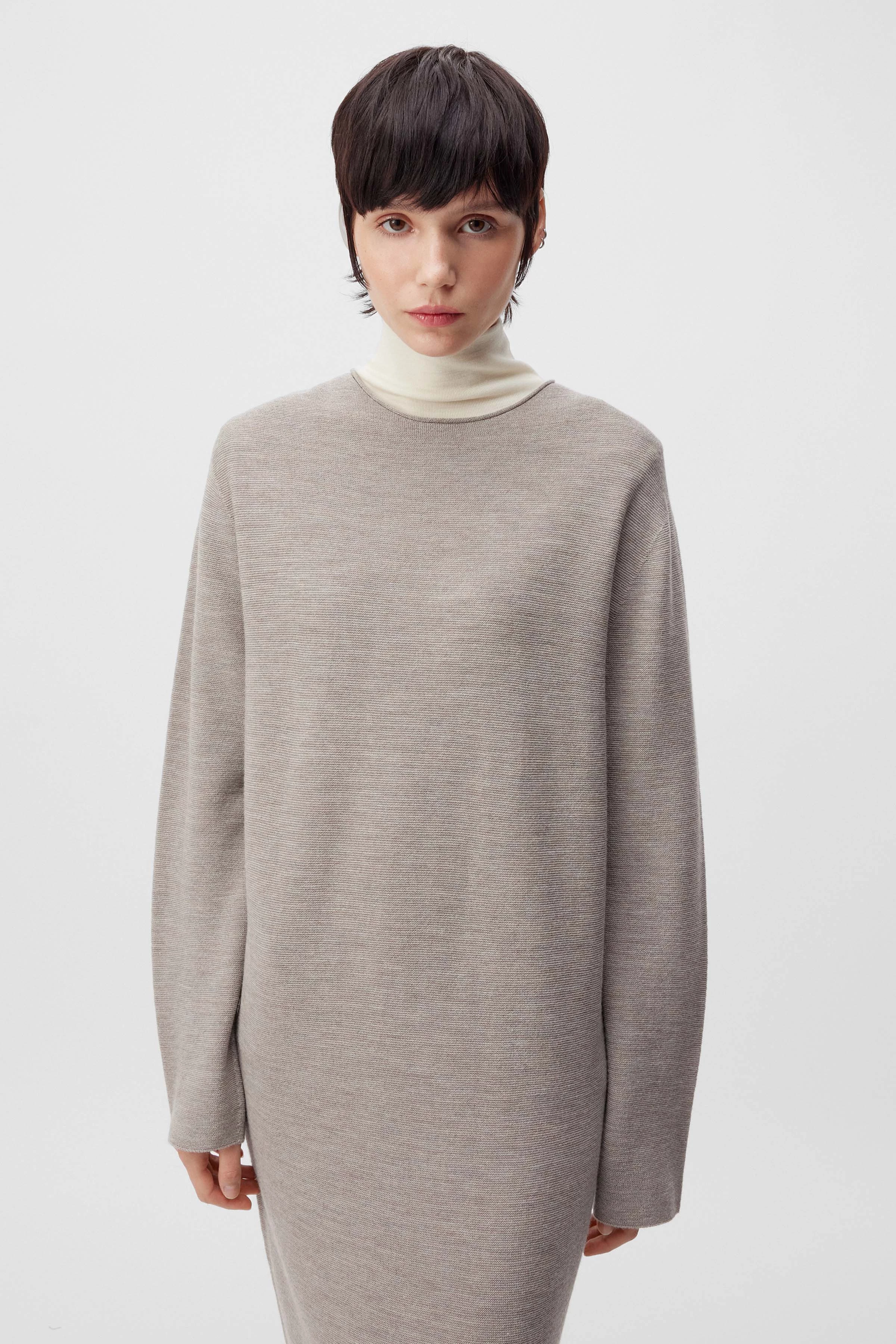 KAJA - Gebreide jurk in merinoswol - dames - bruin - Frontansicht