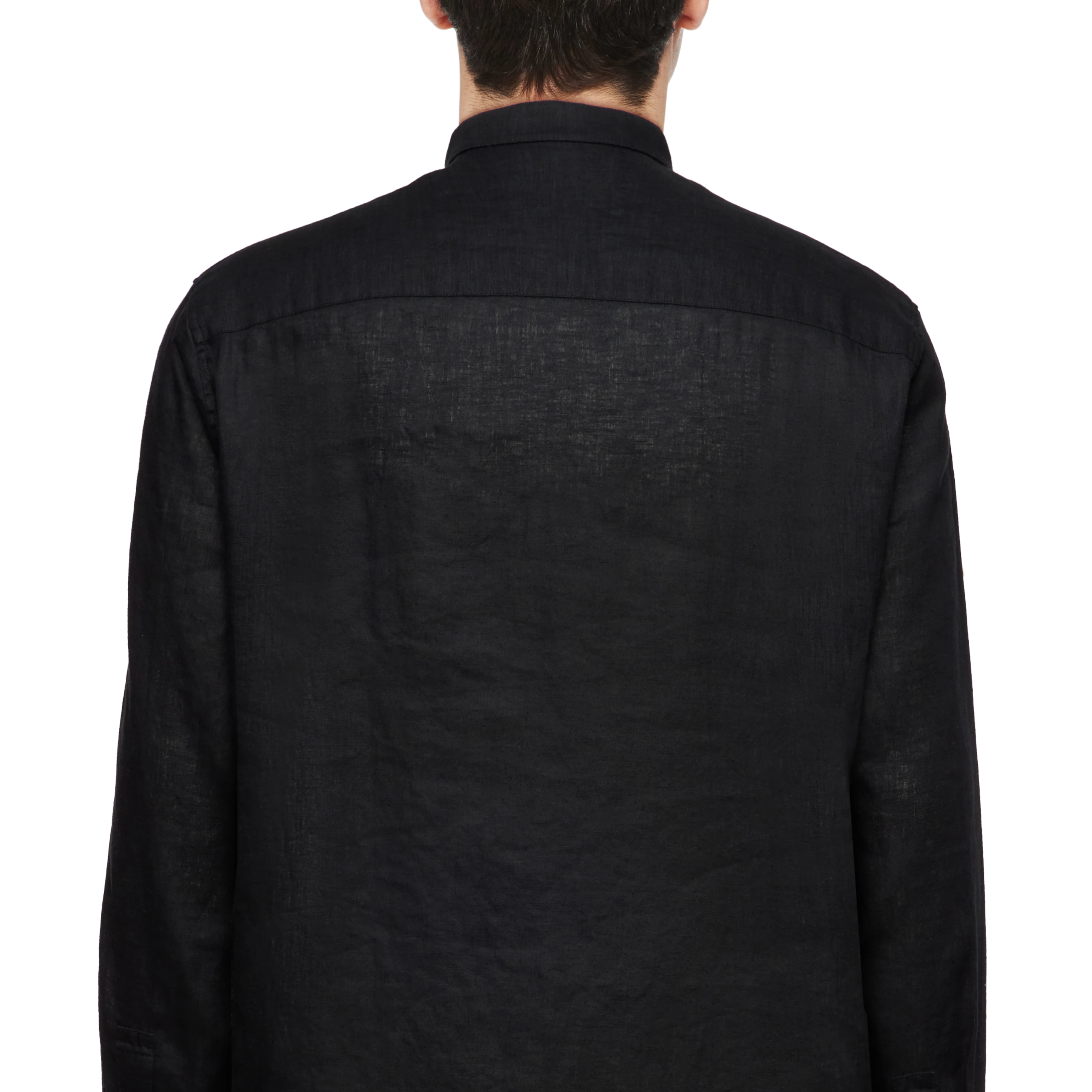 TALOC - Shirt with stand-up collar in linen-cotton mix - men - Natural Aluminium - Detailansicht am Model